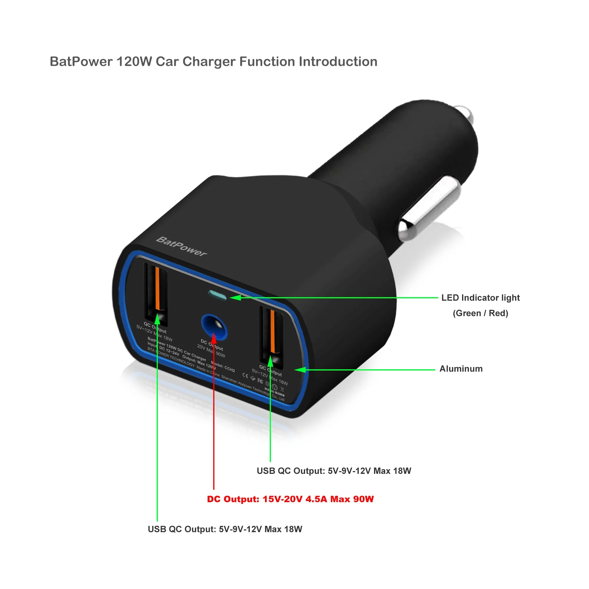 120W Laptop Car Charger High Power Delivery for HP Laptop Car Charger Asus DC 12v-24v Auto Charger Vehicle Charger CCH2