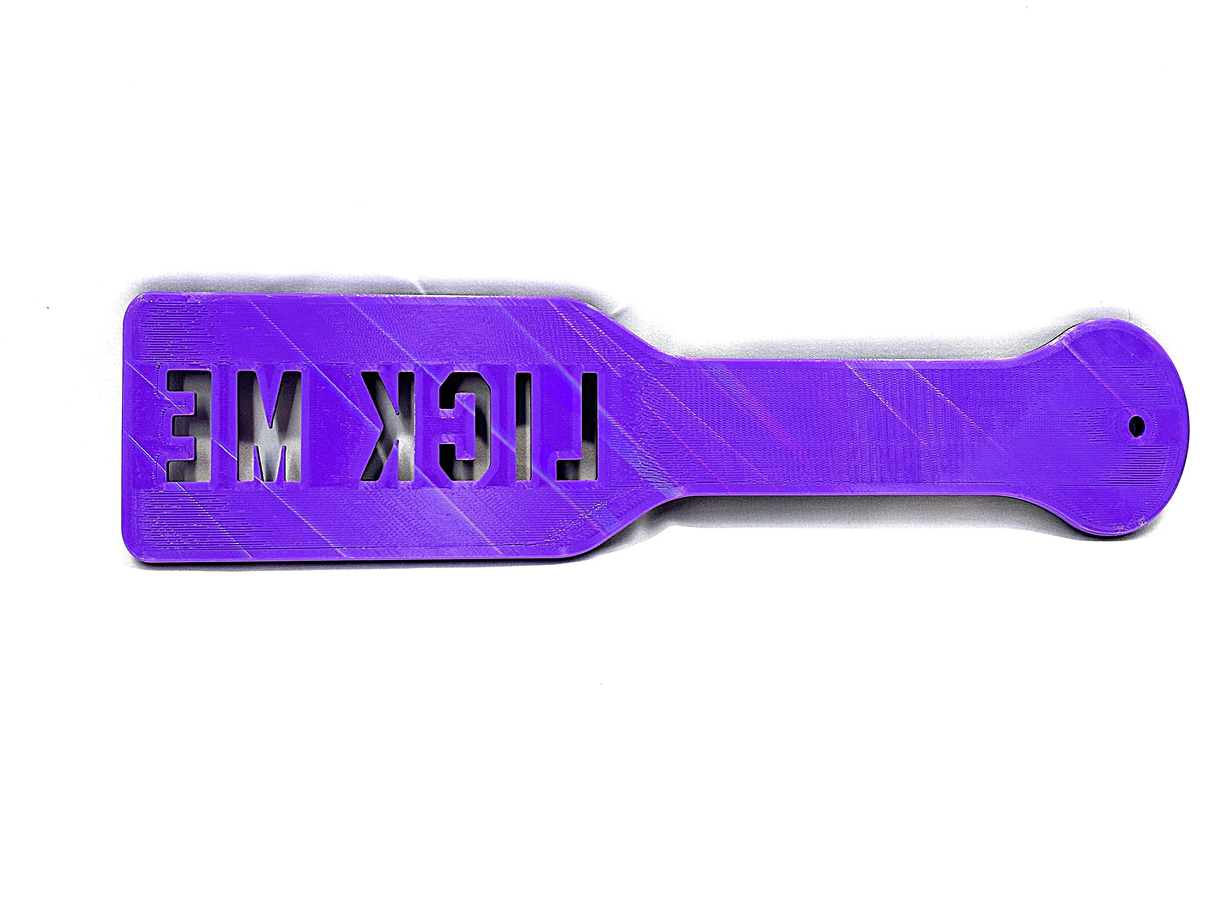 3D Printed Spanking Paddle LICK ME Purple and Black