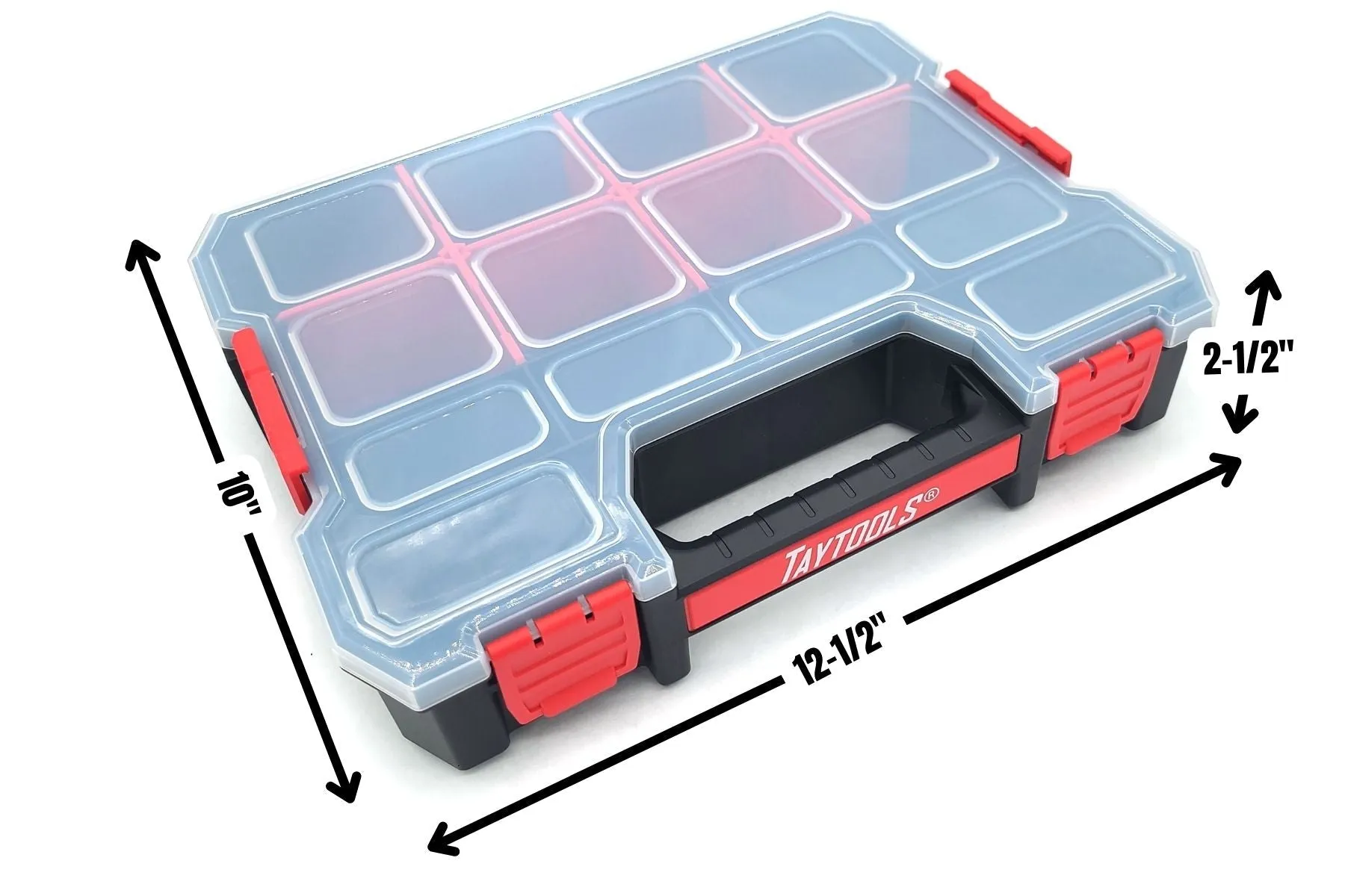 4 Pack Medium 14 Compartment Portable Small Parts Organizers 12-5/8" x 10-3/8" x 2-1/2" Four Latches with Removable Dividers