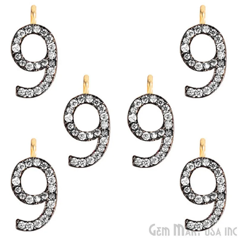 '9' Numbering CZ Pave Gold Vermeil Charm for Bracelet & Pendants