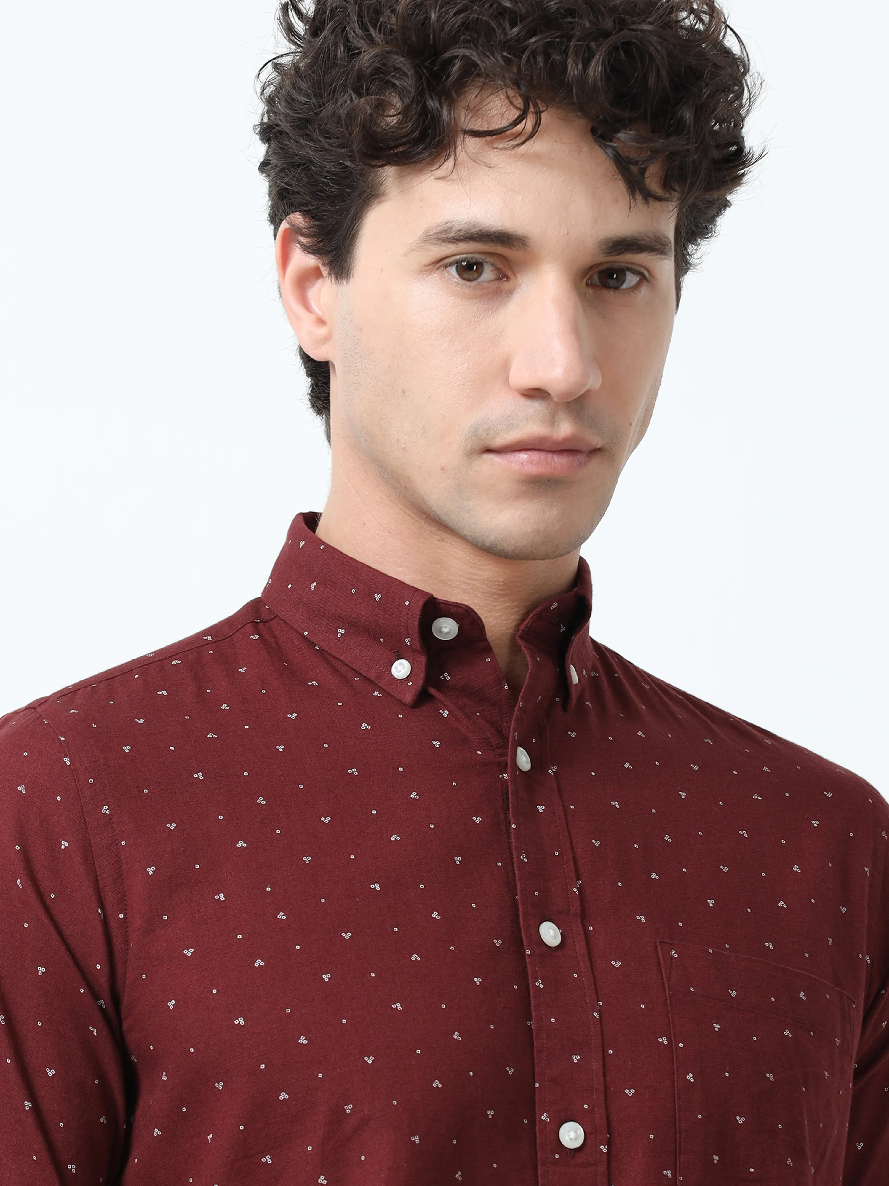 Astrid - Turkish Fit Printed Shirt- Maroon