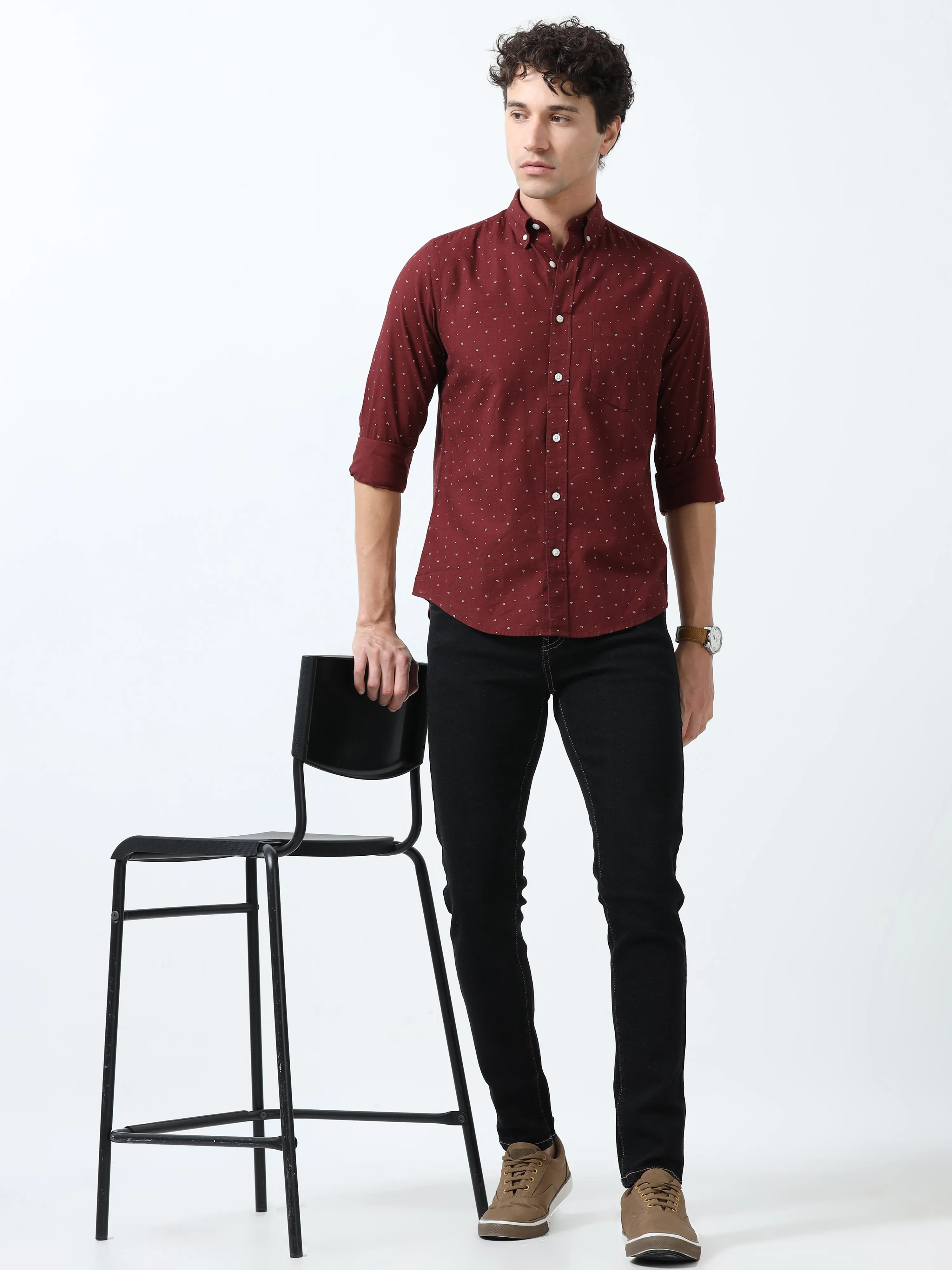 Astrid - Turkish Fit Printed Shirt- Maroon