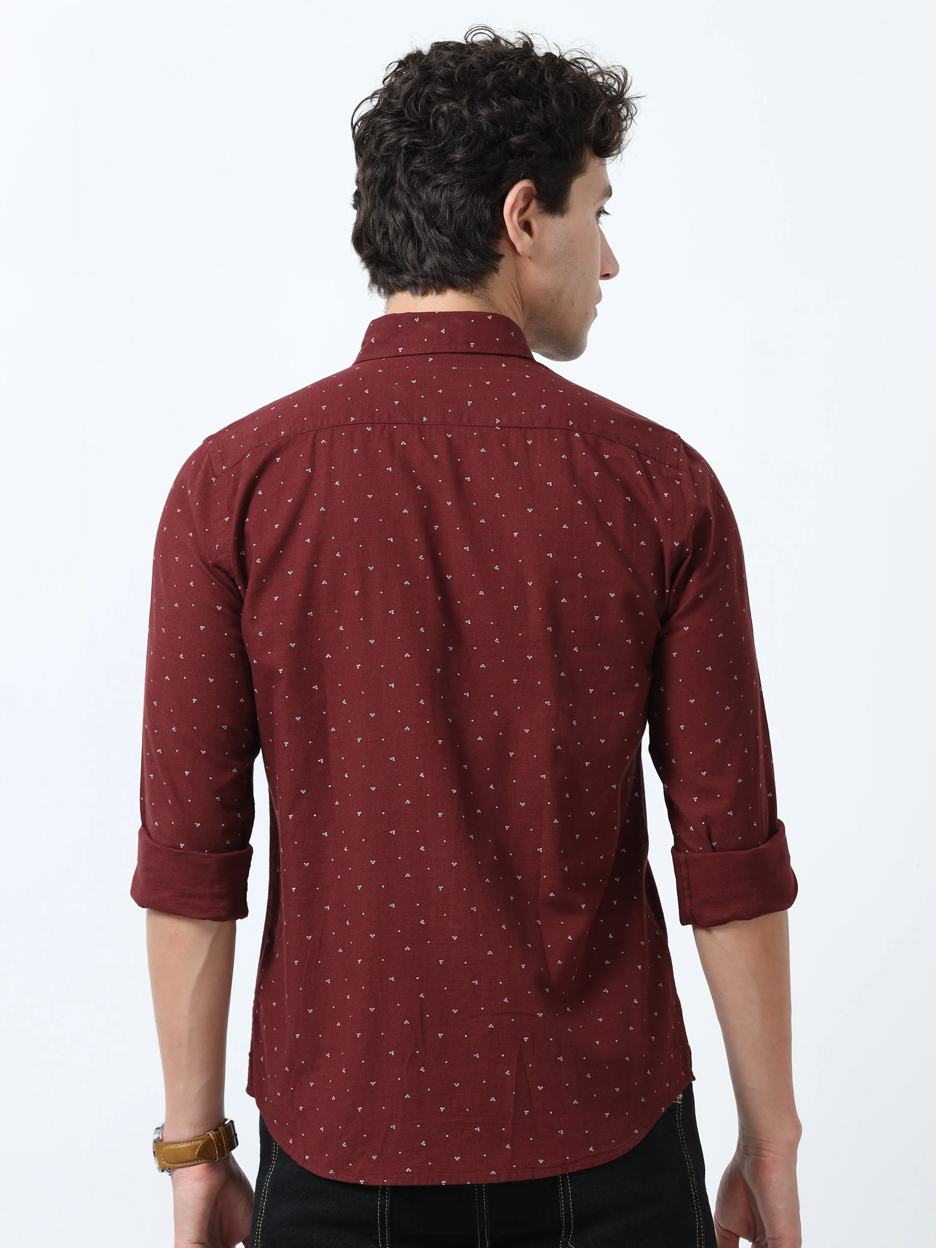 Astrid - Turkish Fit Printed Shirt- Maroon