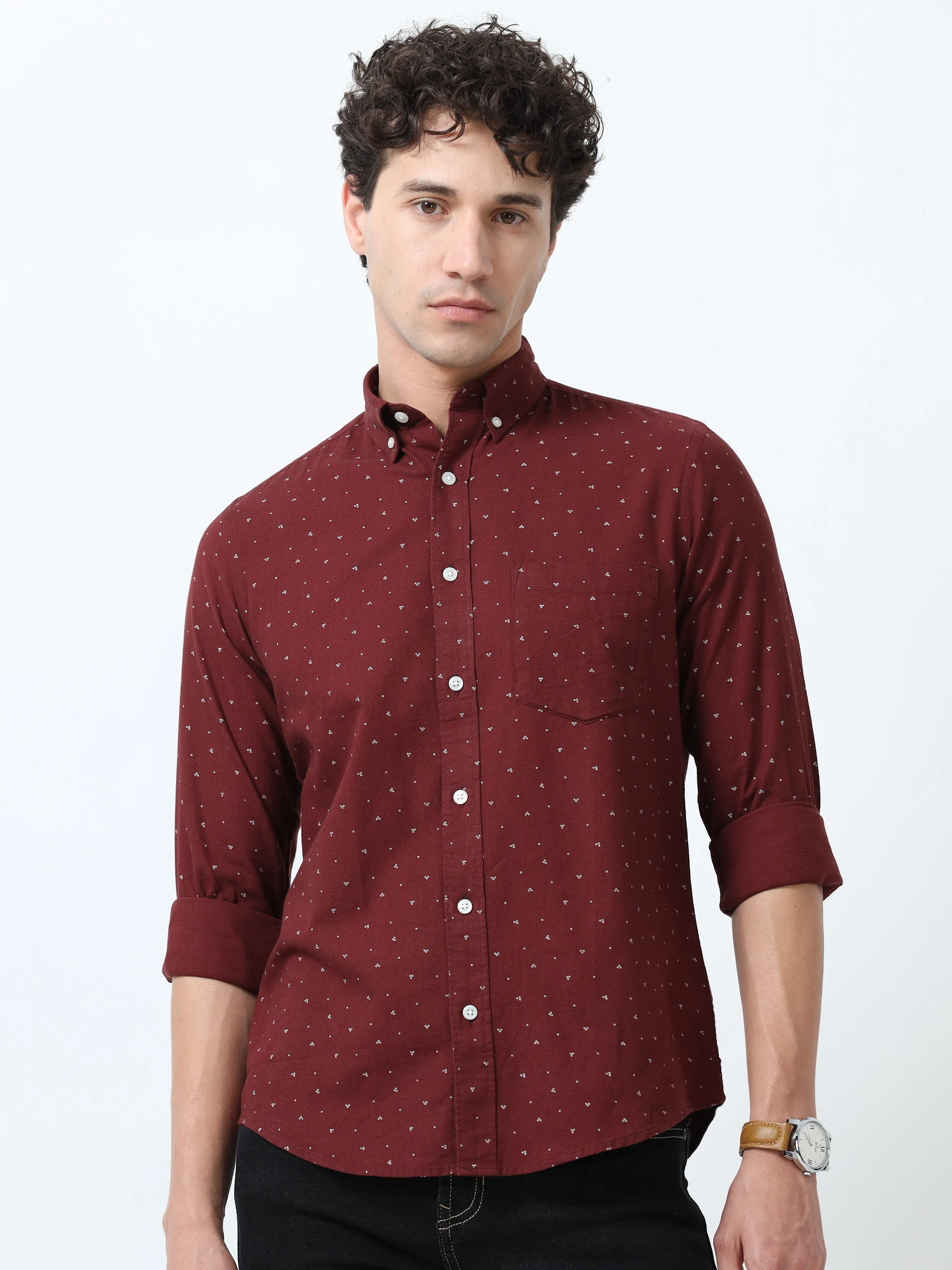 Astrid - Turkish Fit Printed Shirt- Maroon