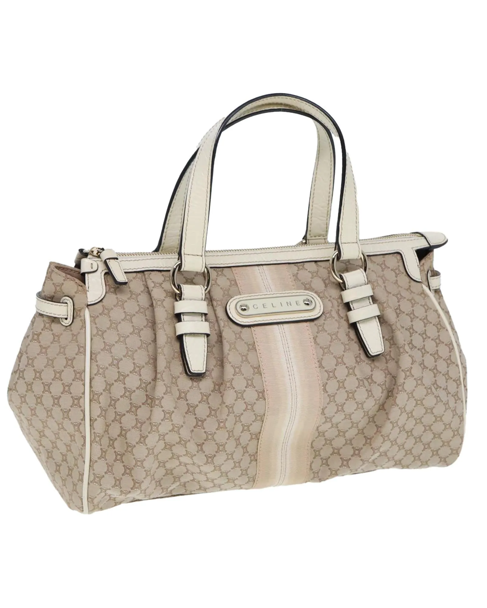 Authentic Beige Canvas Hand Bag with Unique Pattern by Celine