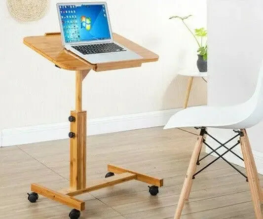 Bamboo Folding Table Laptop Stand With Wheels Study In Bed Multiple Use