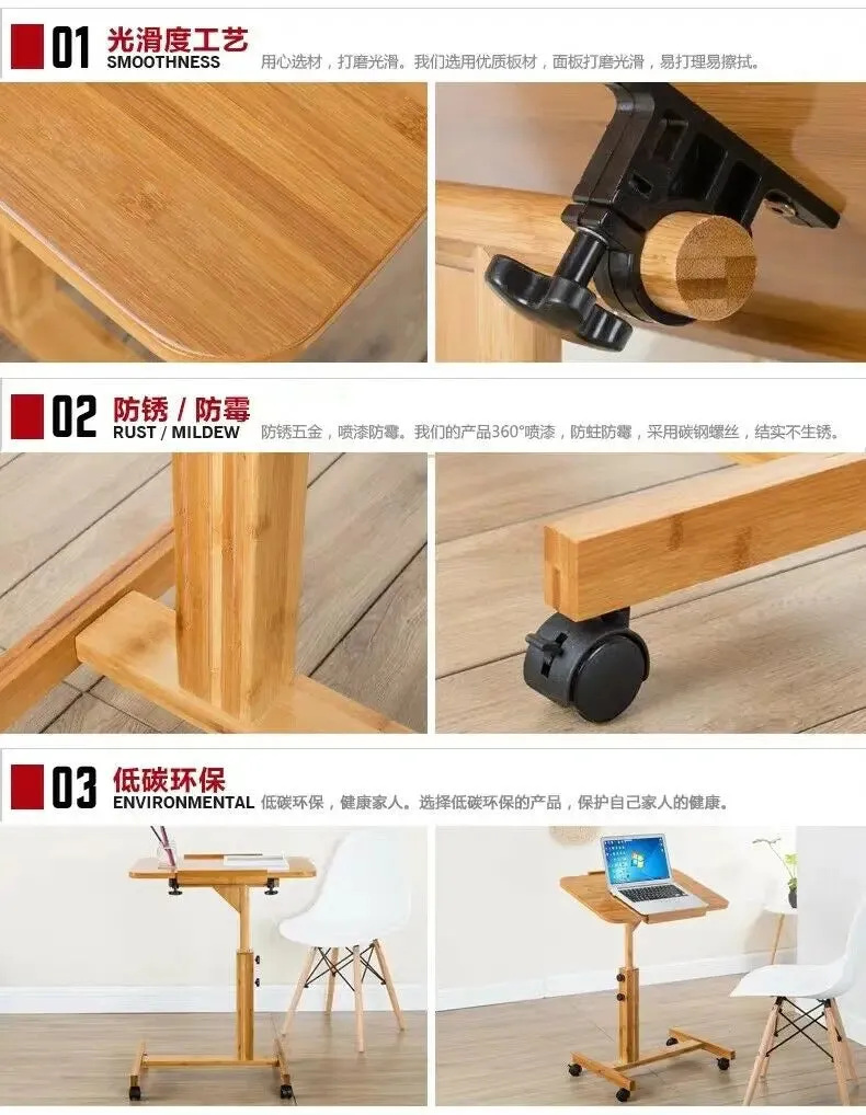 Bamboo Folding Table Laptop Stand With Wheels Study In Bed Multiple Use