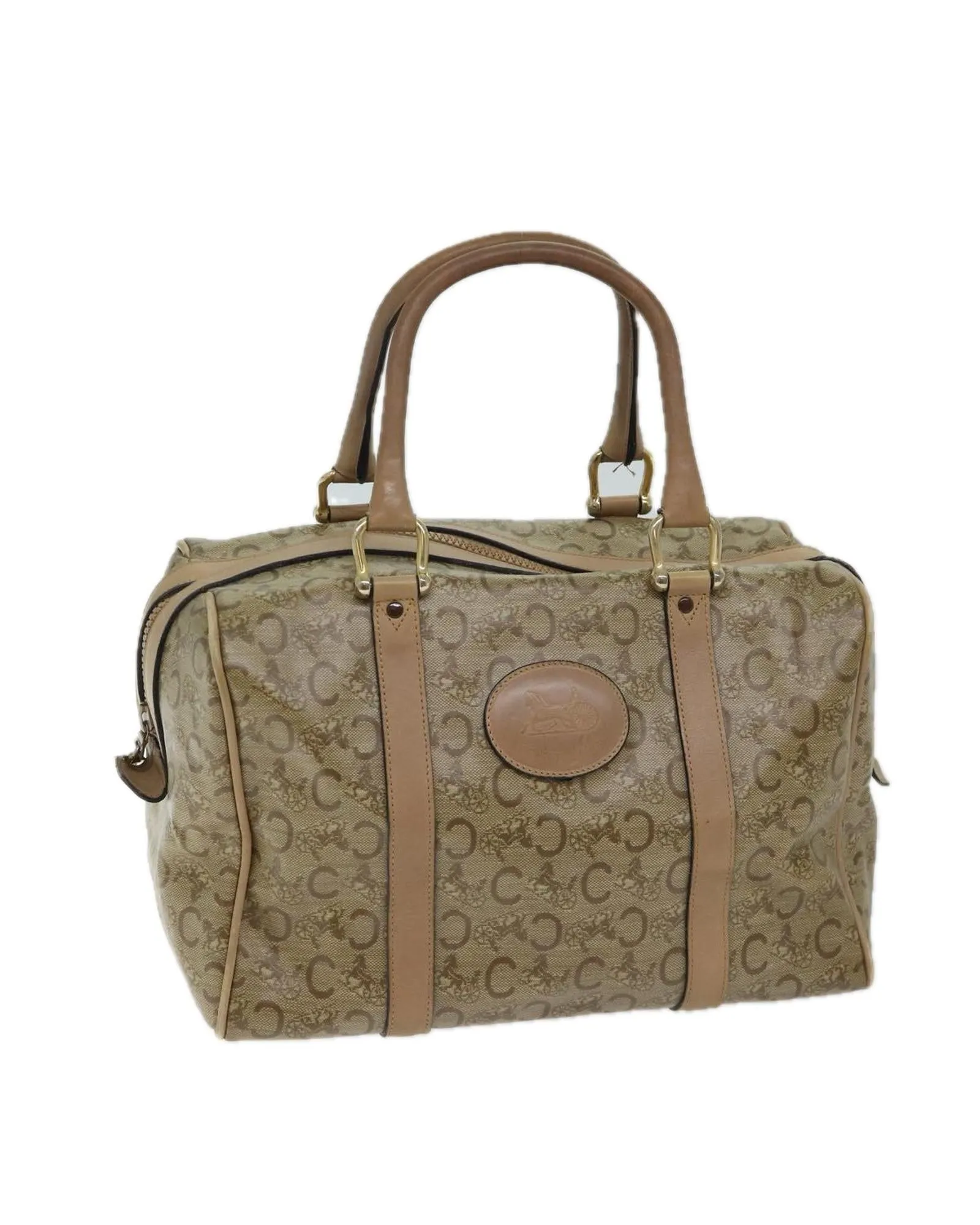 Beige Macadam Canvas Boston Bag with Accessories Made in Italy