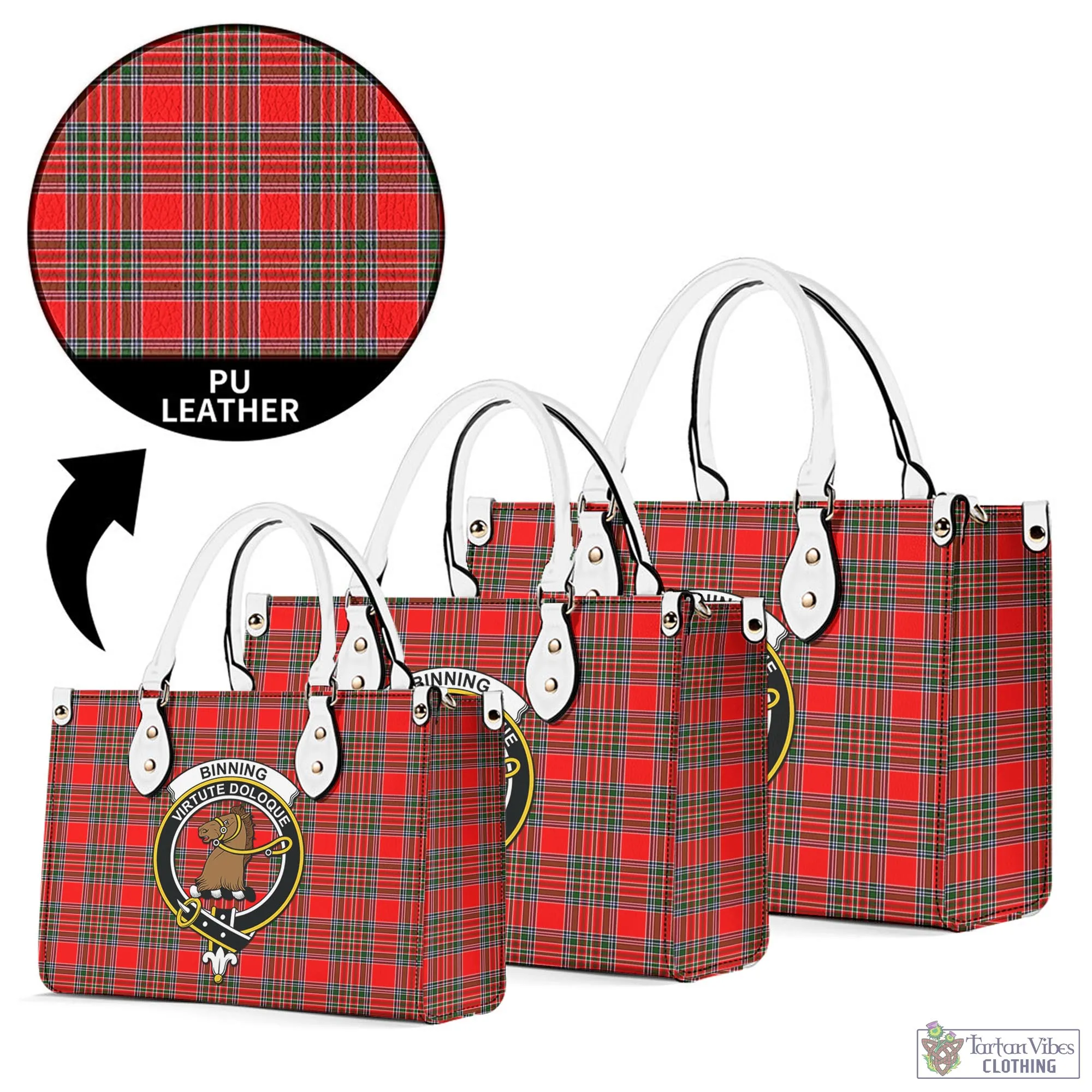 Binning Tartan Luxury Leather Handbags with Family Crest