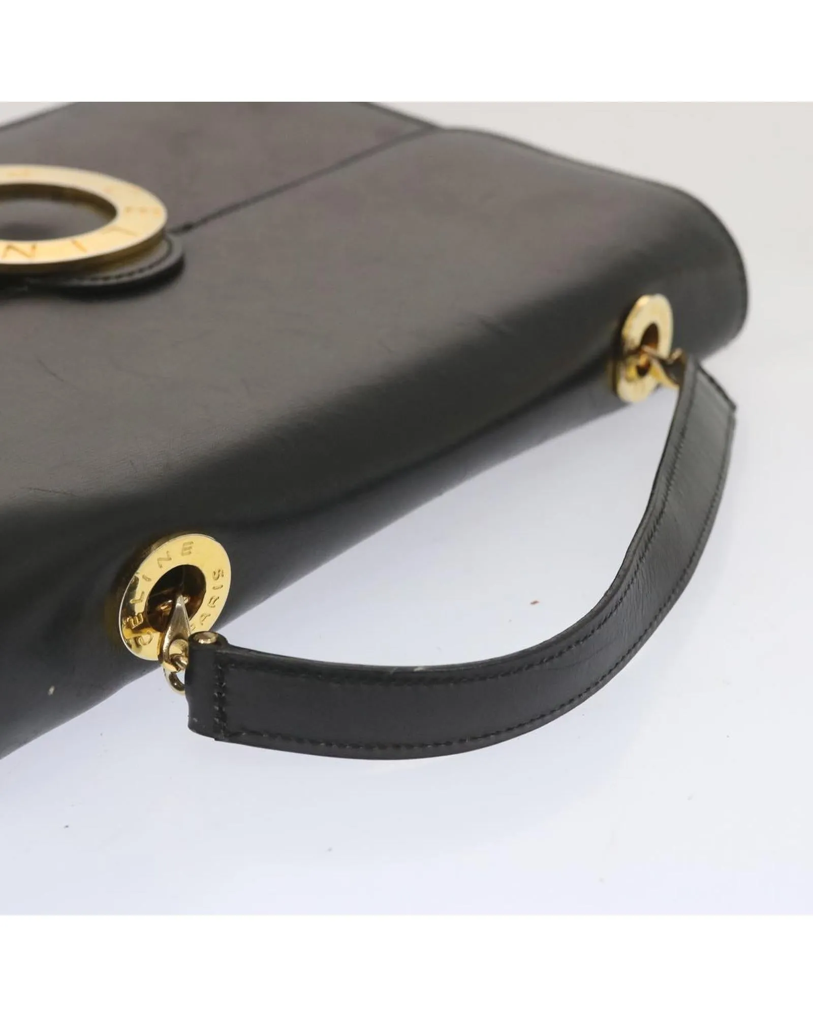 Black Leather Circle Hand Bag