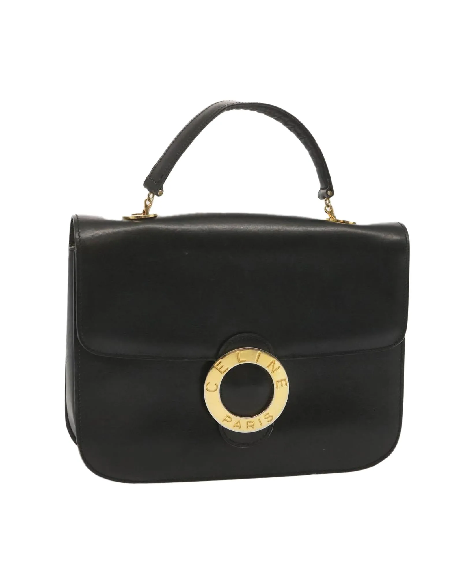 Black Leather Circle Hand Bag