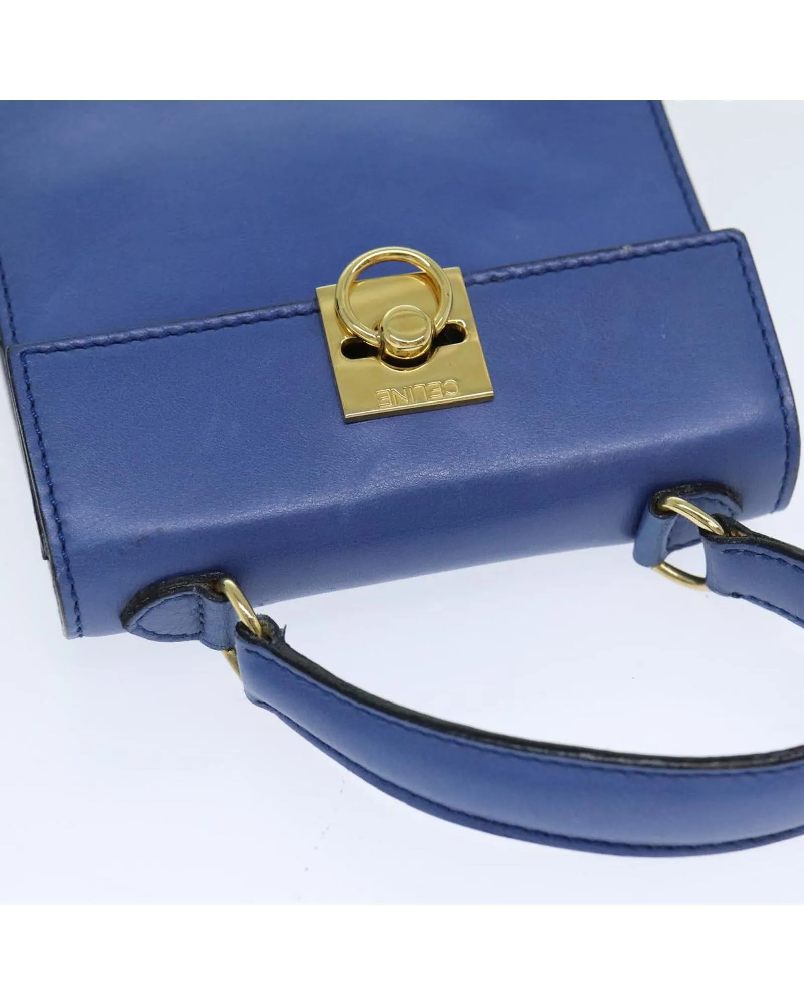 Blue Leather Hand Bag by Celine