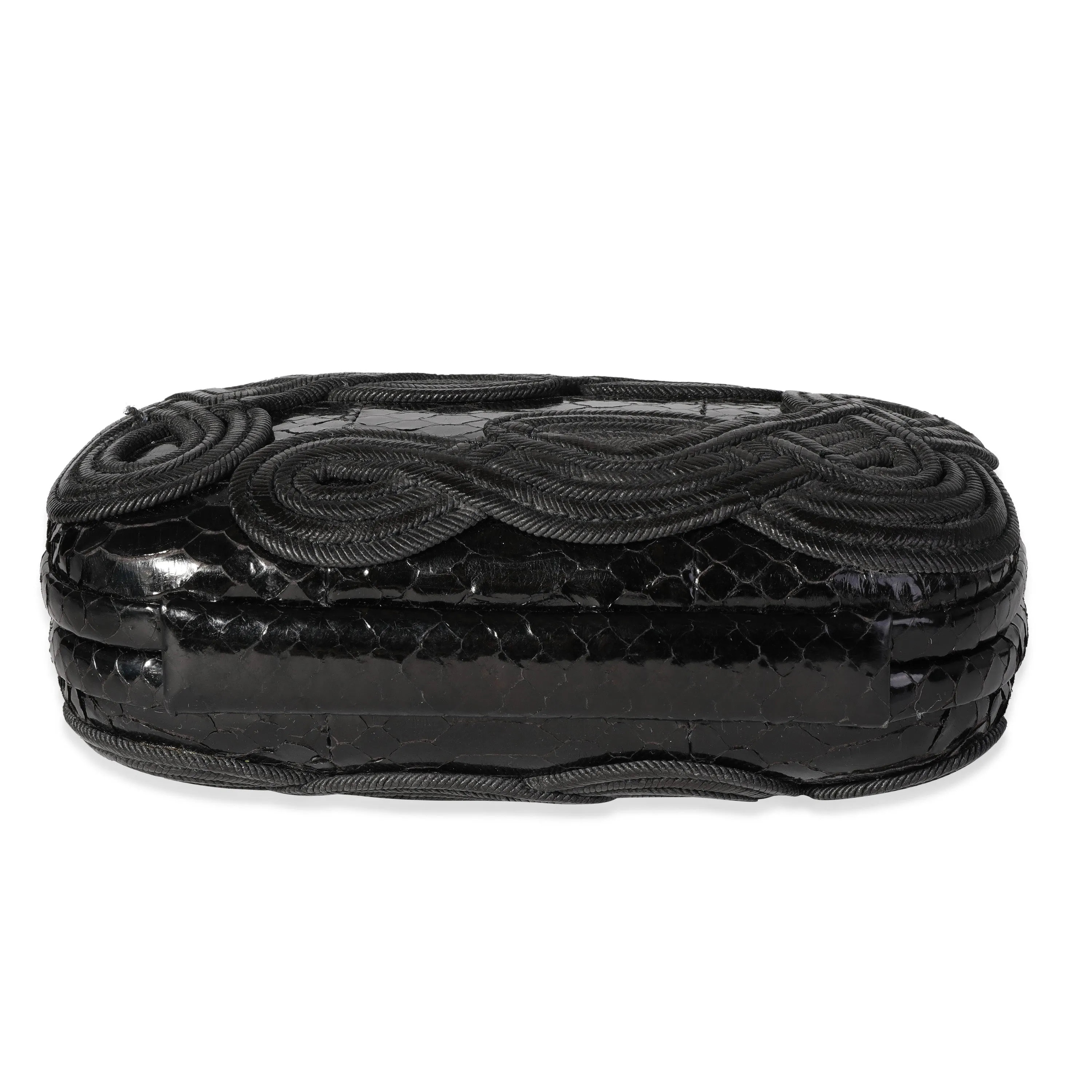 Bottega Veneta Black Passameria Snakeskin Knot Clutch