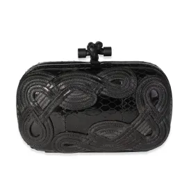 Bottega Veneta Black Passameria Snakeskin Knot Clutch