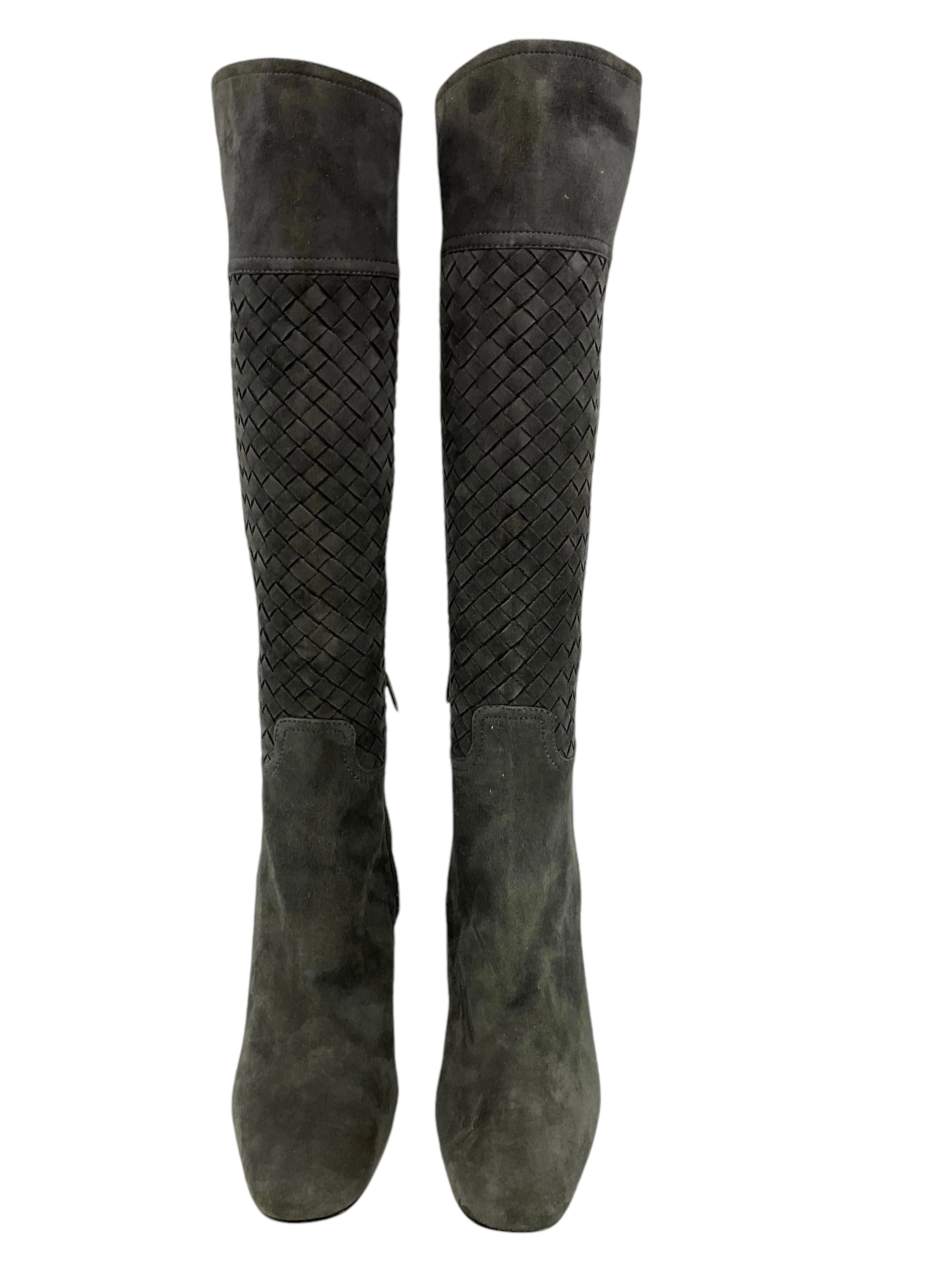 BOTTEGA VENETA Intrecciato Woven Suede Knee-High Boots Size 7.5