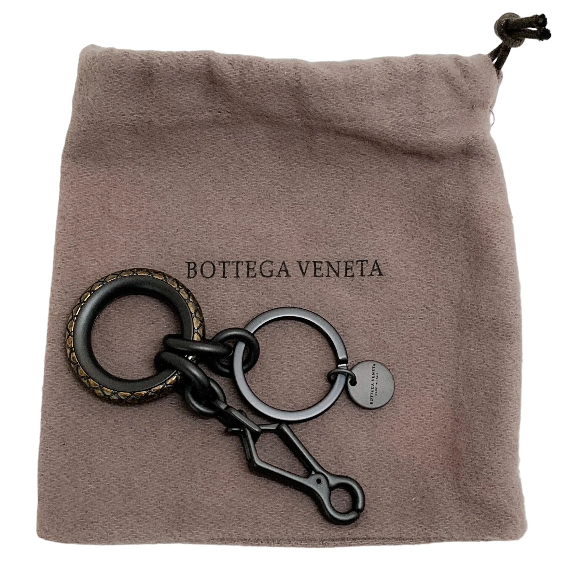 Bottega Veneta Metal Keychain with Stamped Woven Detail