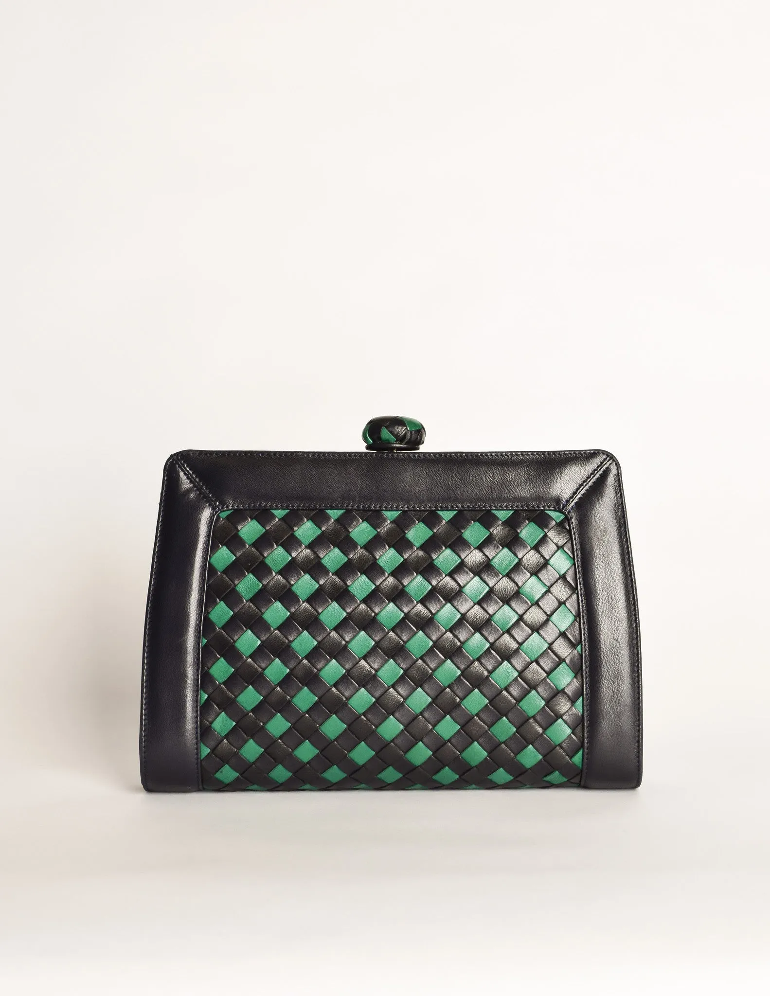 Bottega Veneta Vintage Intrecciato Blue & Green Woven Leather Clutch Bag