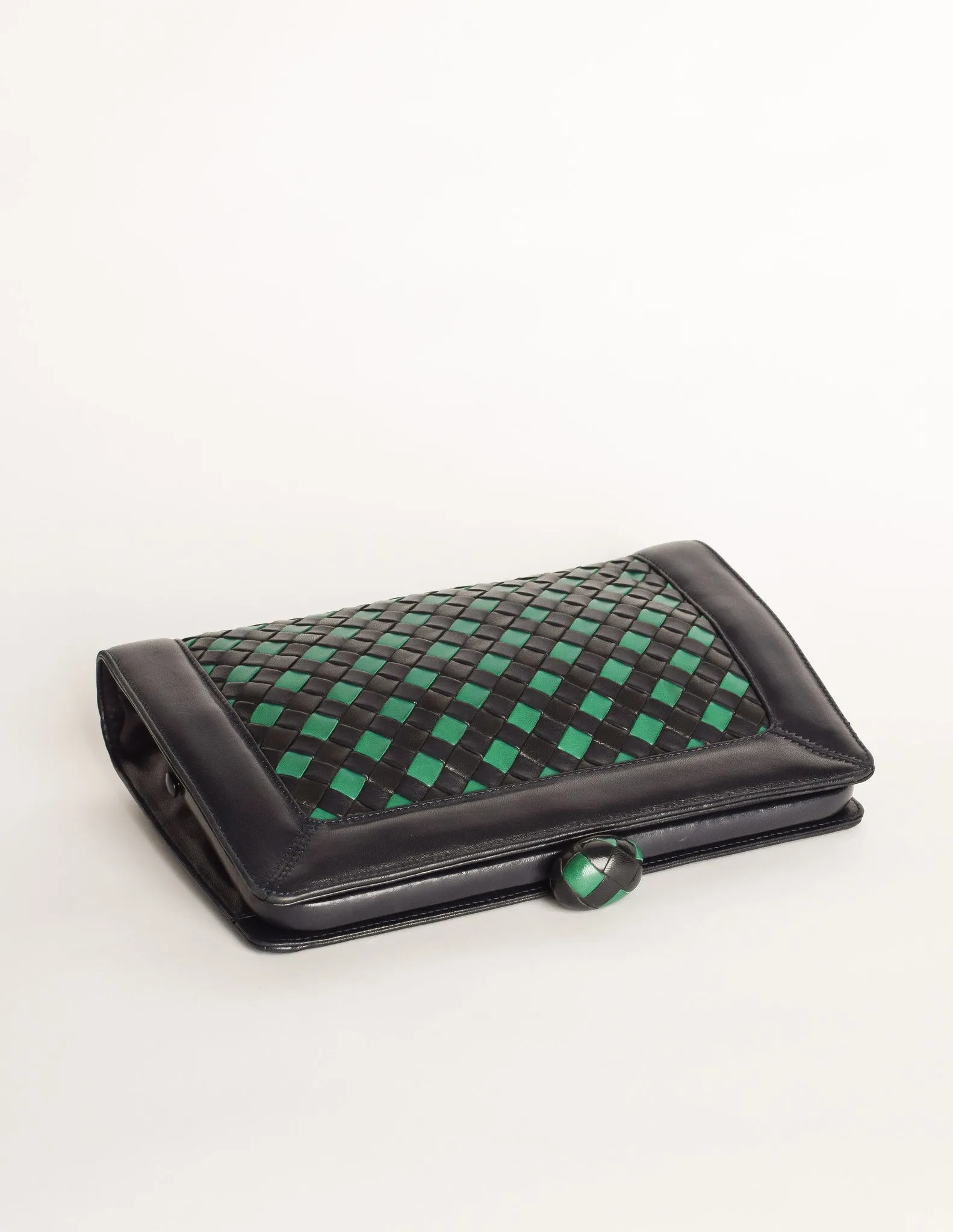 Bottega Veneta Vintage Intrecciato Blue & Green Woven Leather Clutch Bag