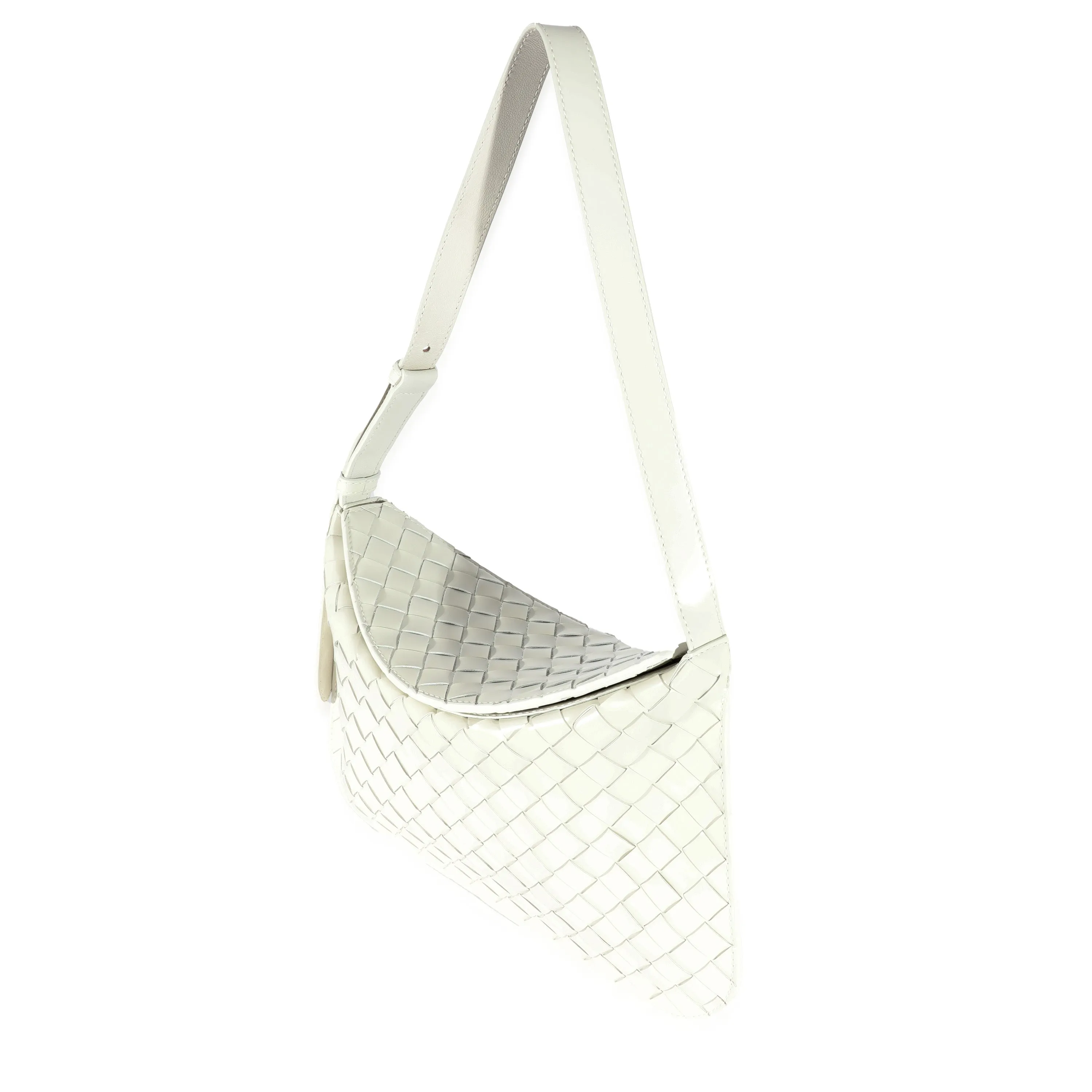 Bottega Veneta White Patent Intrecciato Shoulder Bag