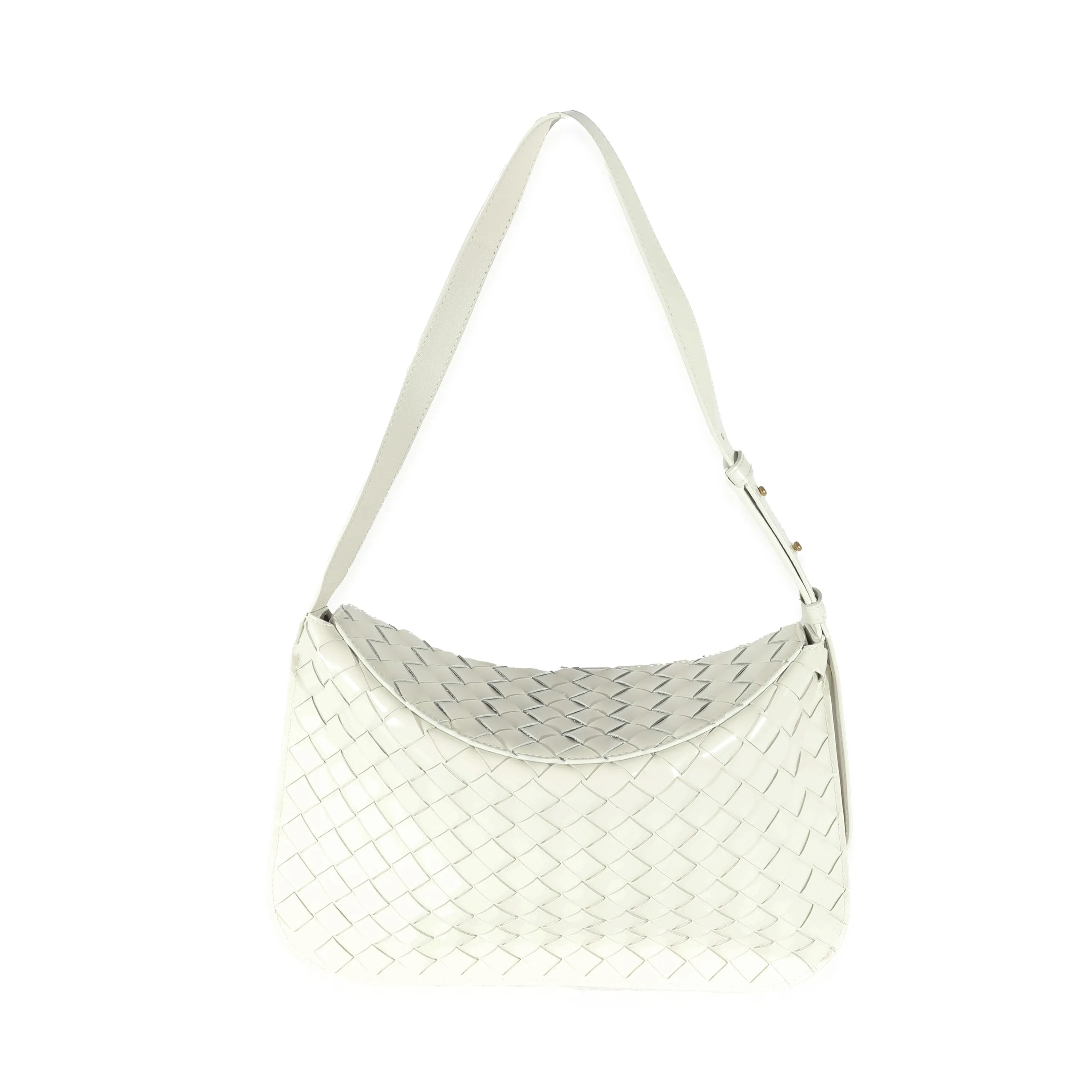 Bottega Veneta White Patent Intrecciato Shoulder Bag