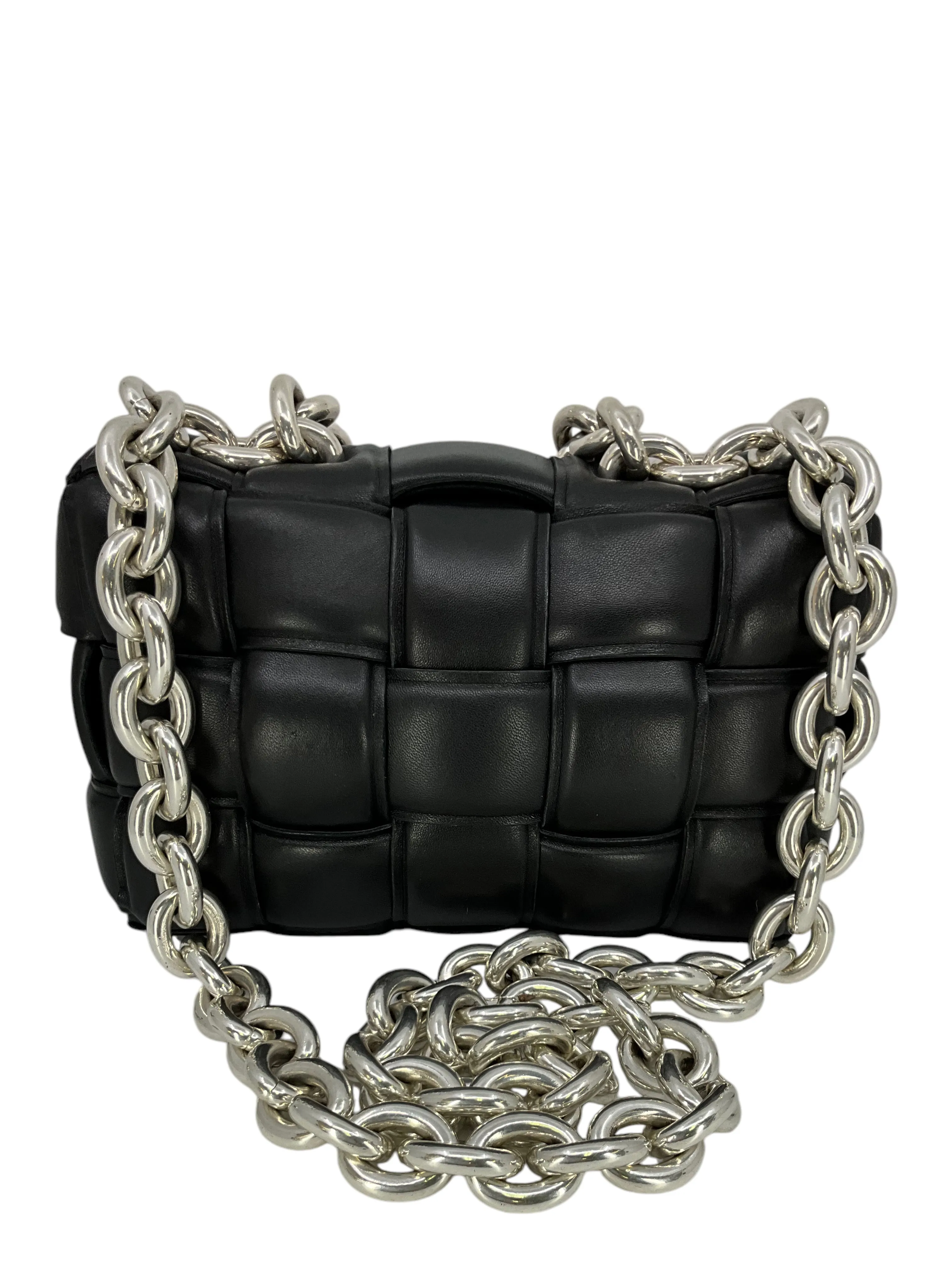 Bottega Veneta Woven Leather Maxi Weave Padded Cassette Chain Bag