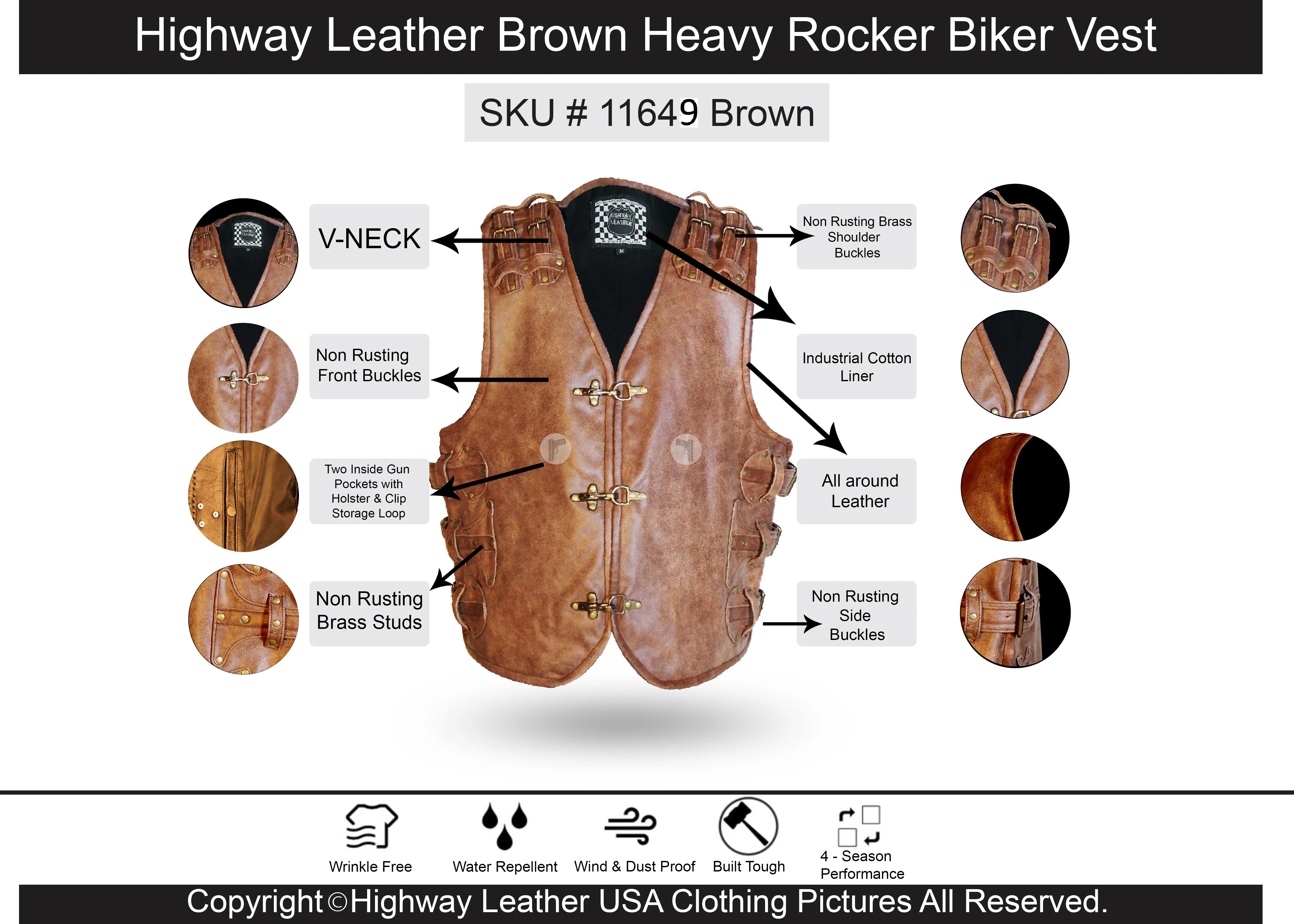 BROWN HL11649BROWN ROCKER STYLE BUCKLE VEST