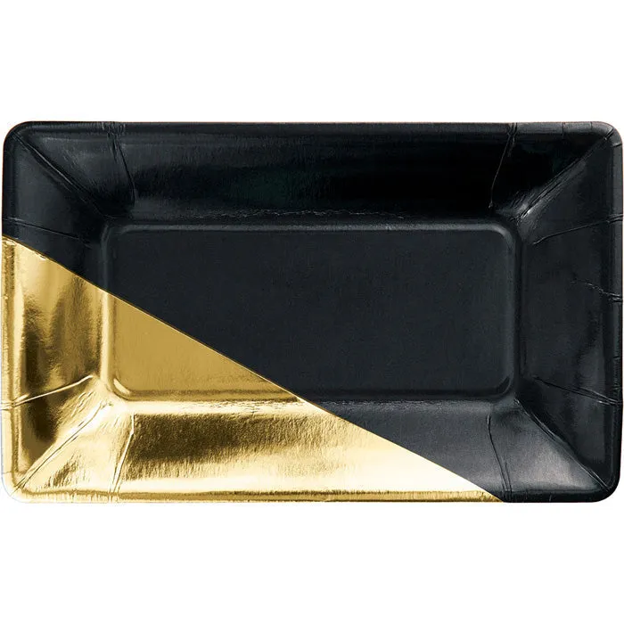 Bulk Black and Gold Foil Rectangular Appetizer Plates by Elise (48 per Case)