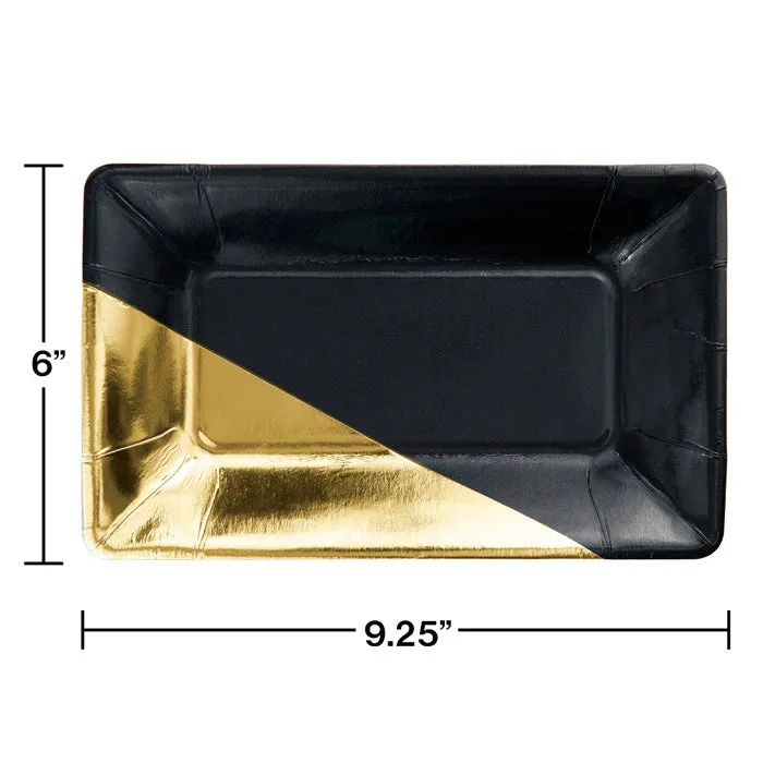 Bulk Black and Gold Foil Rectangular Appetizer Plates by Elise (48 per Case)