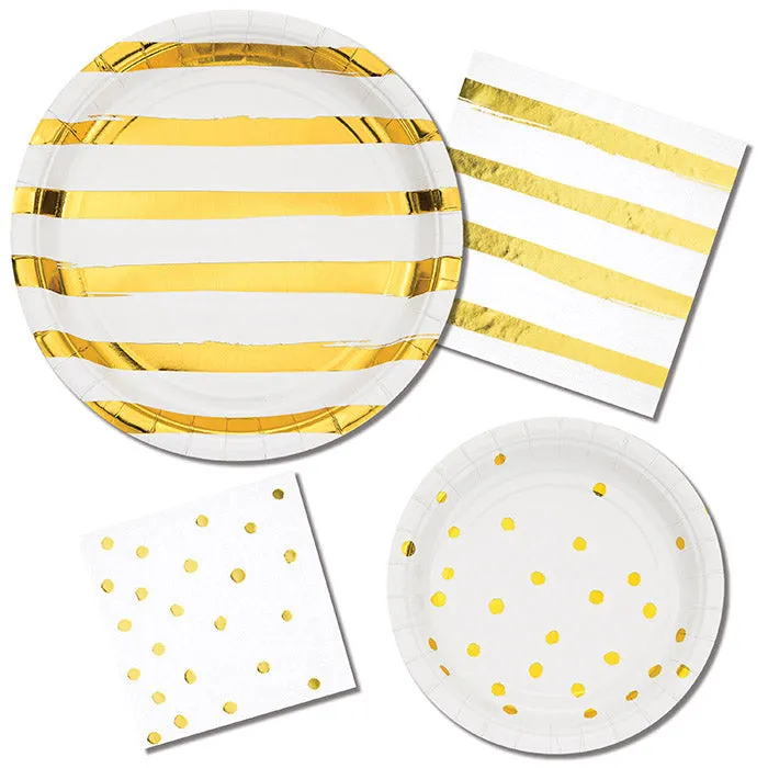 Bulk White and Gold Foil Dot Beverage Napkins (192 per Case)