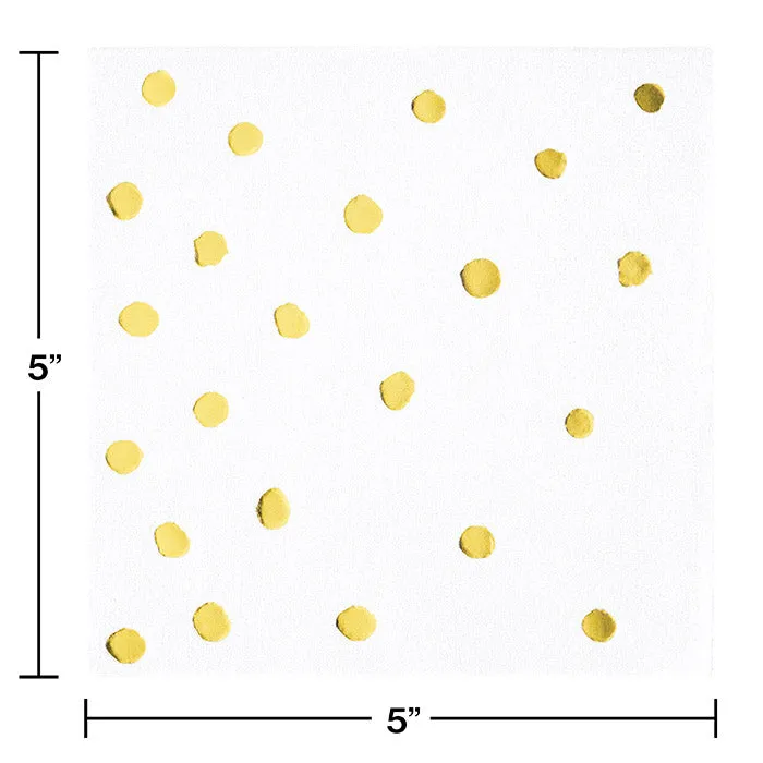 Bulk White and Gold Foil Dot Beverage Napkins (192 per Case)