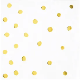 Bulk White and Gold Foil Dot Beverage Napkins (192 per Case)