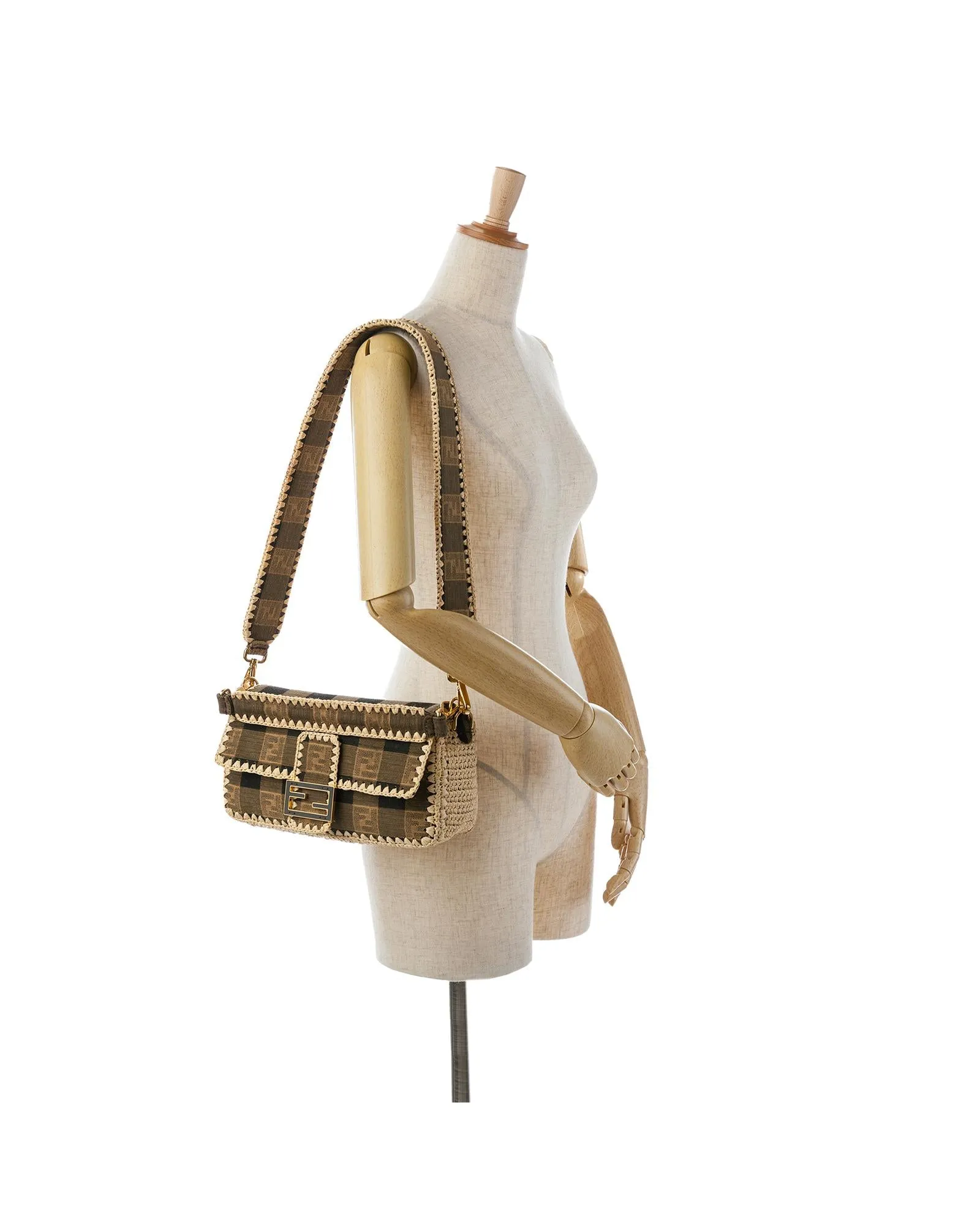 Canvas and Raffia Mamma Baguette with Detachable Strap