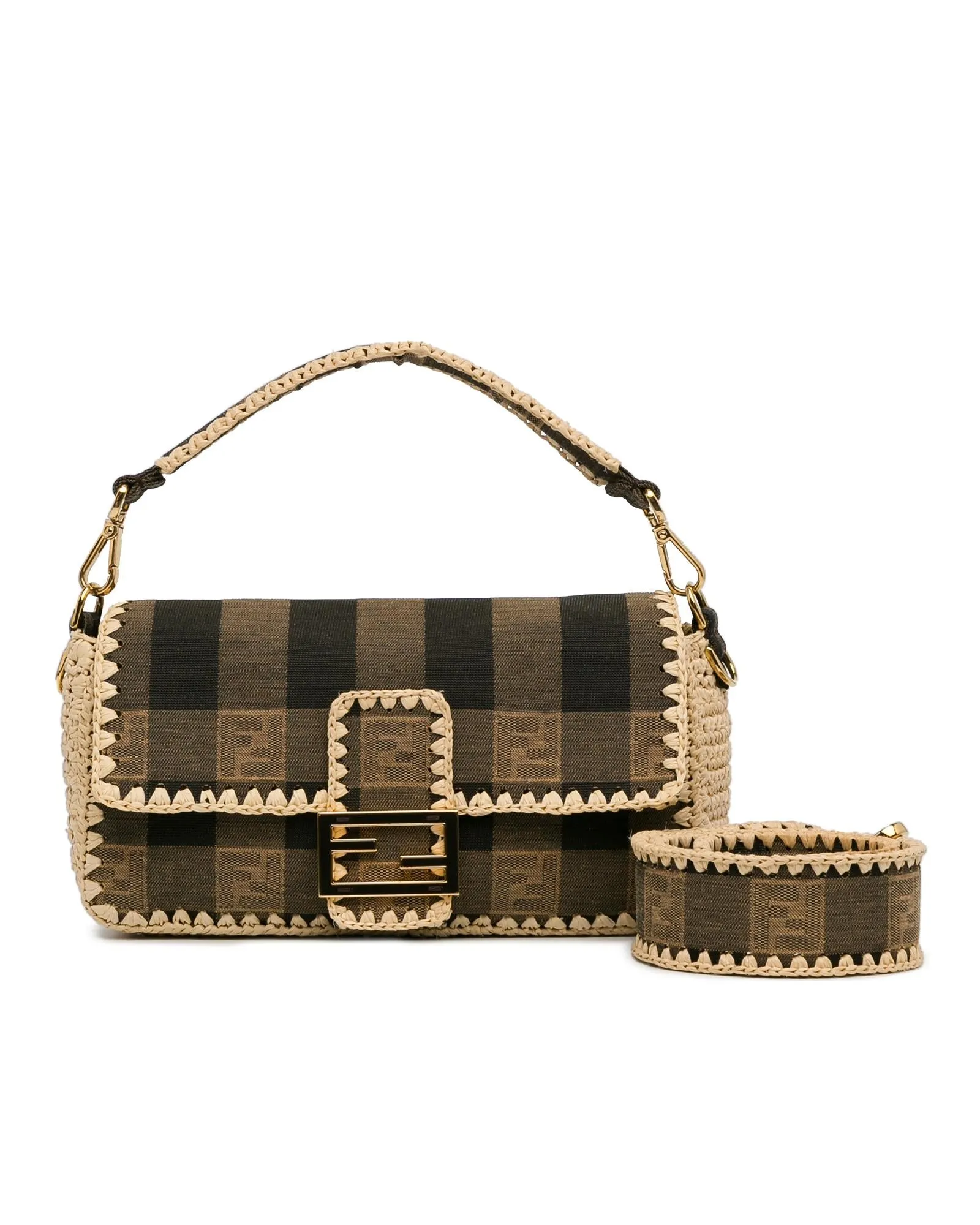 Canvas and Raffia Mamma Baguette with Detachable Strap