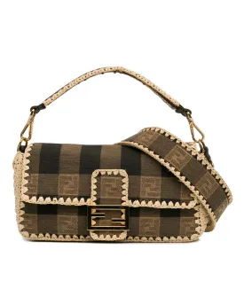 Canvas and Raffia Mamma Baguette with Detachable Strap