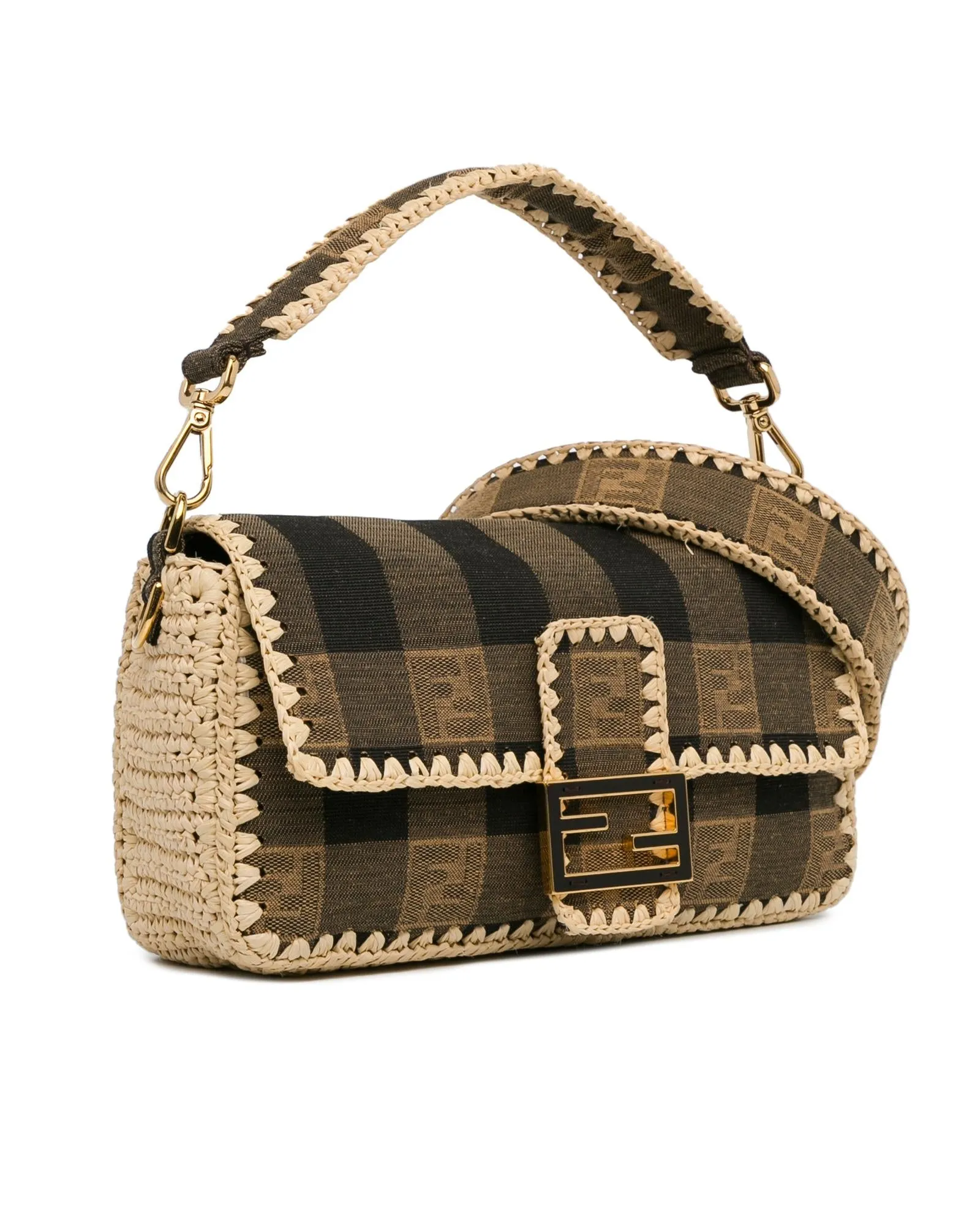 Canvas and Raffia Mamma Baguette with Detachable Strap