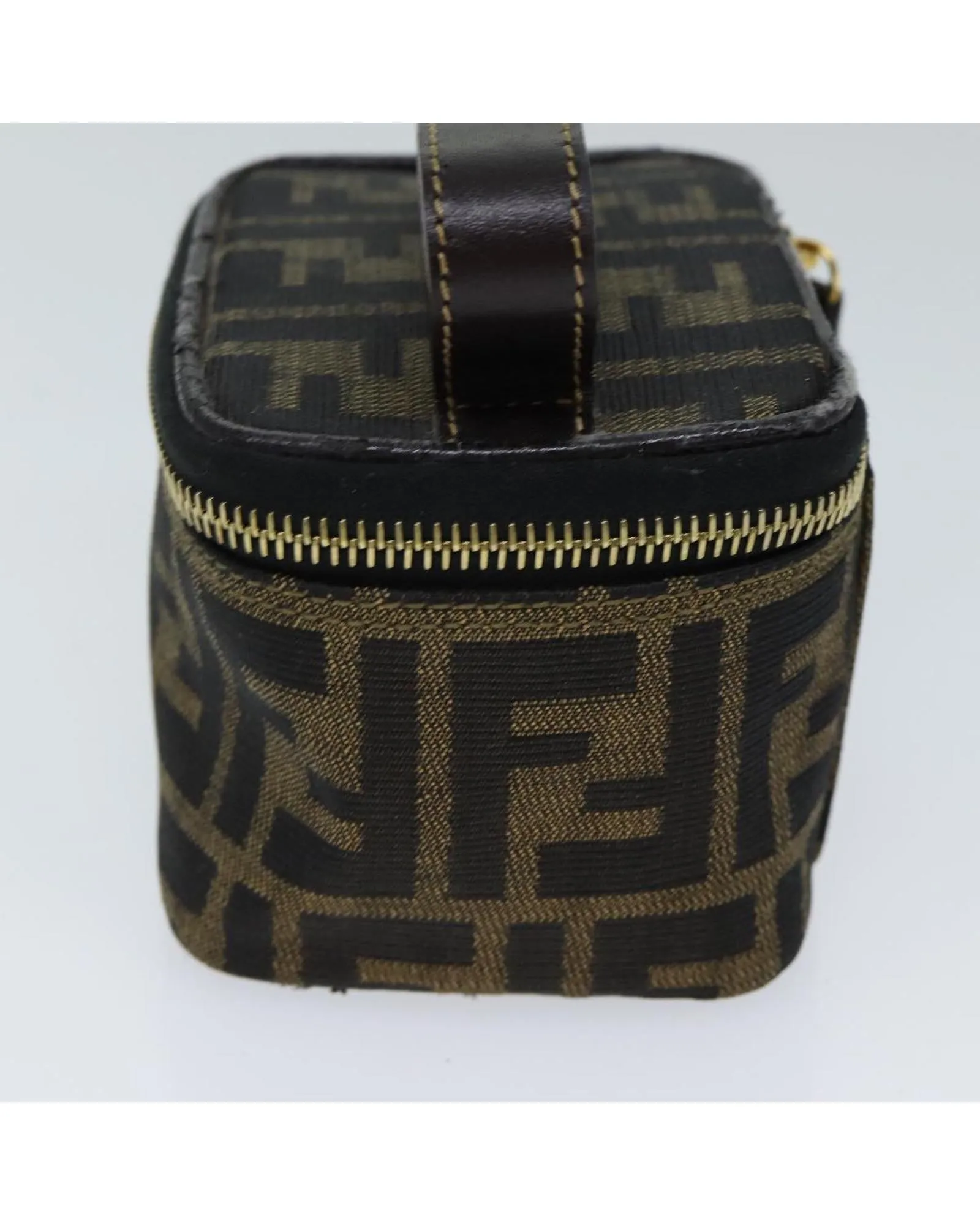 Canvas Cosmetic Pouch with Zucca Print and Metal Fittings