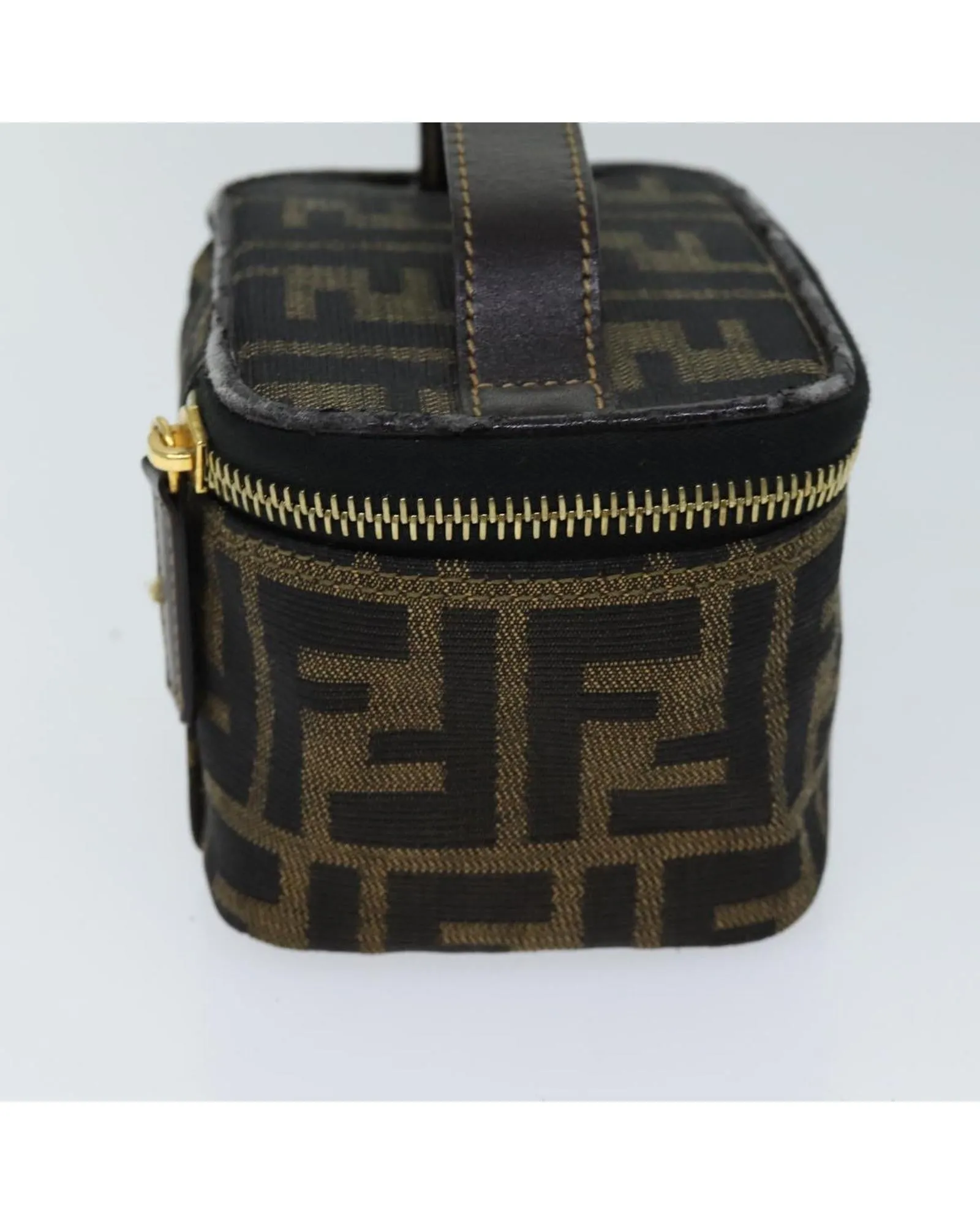 Canvas Cosmetic Pouch with Zucca Print and Metal Fittings