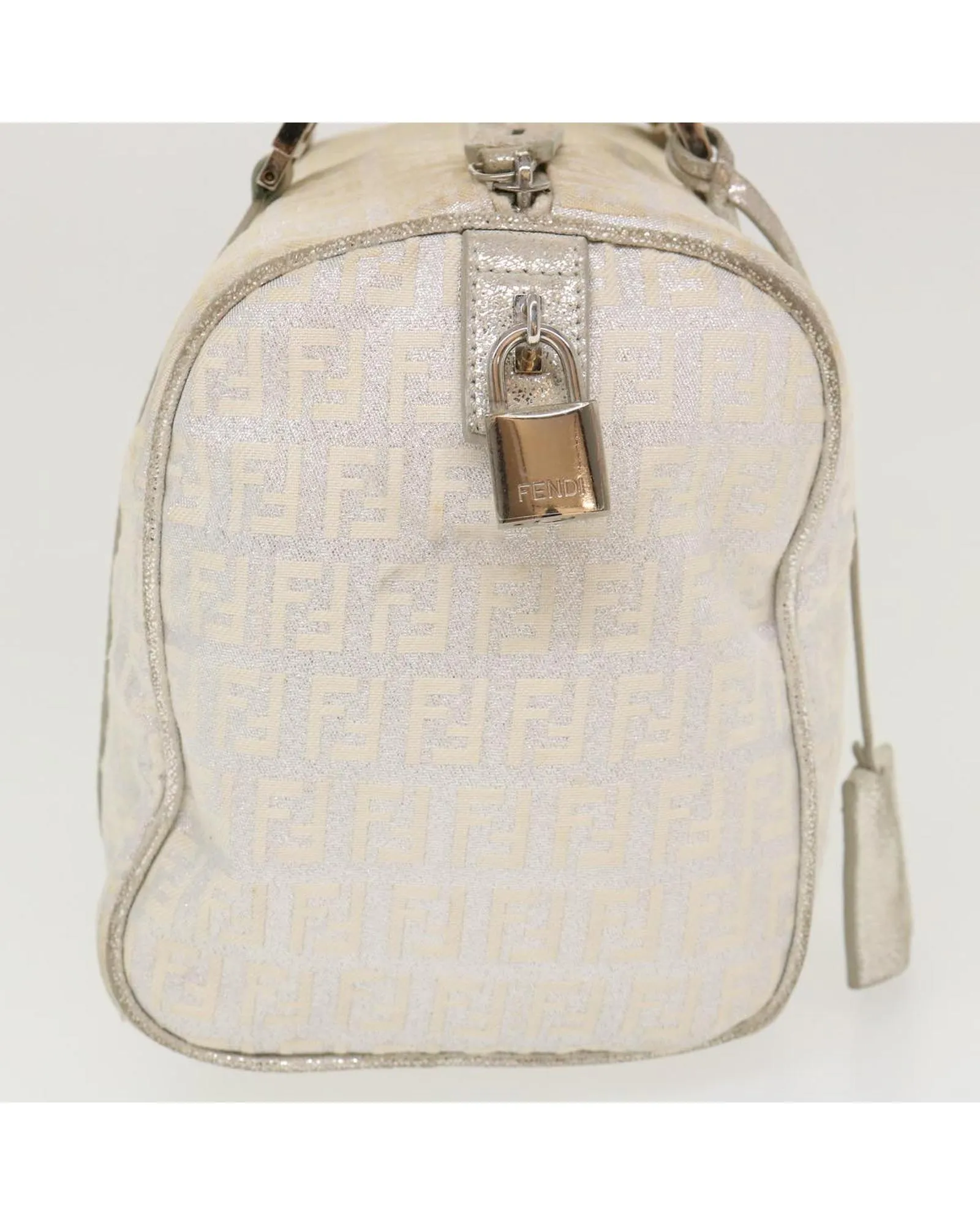 Canvas Hand Bag with Padlock and Key in Silver by Fendi