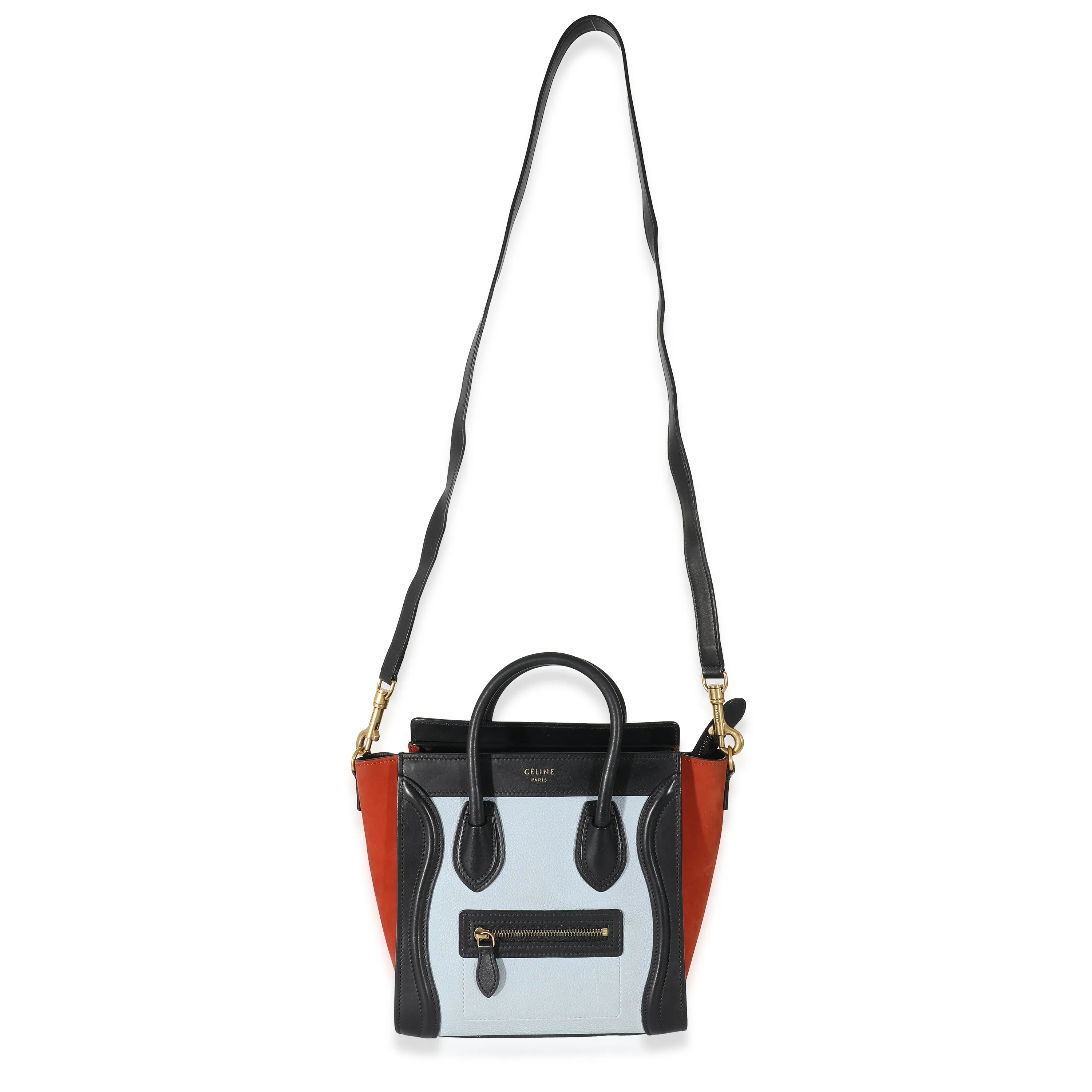 Celine Blue Orange Black Tri-Color Leather Nano Luggage