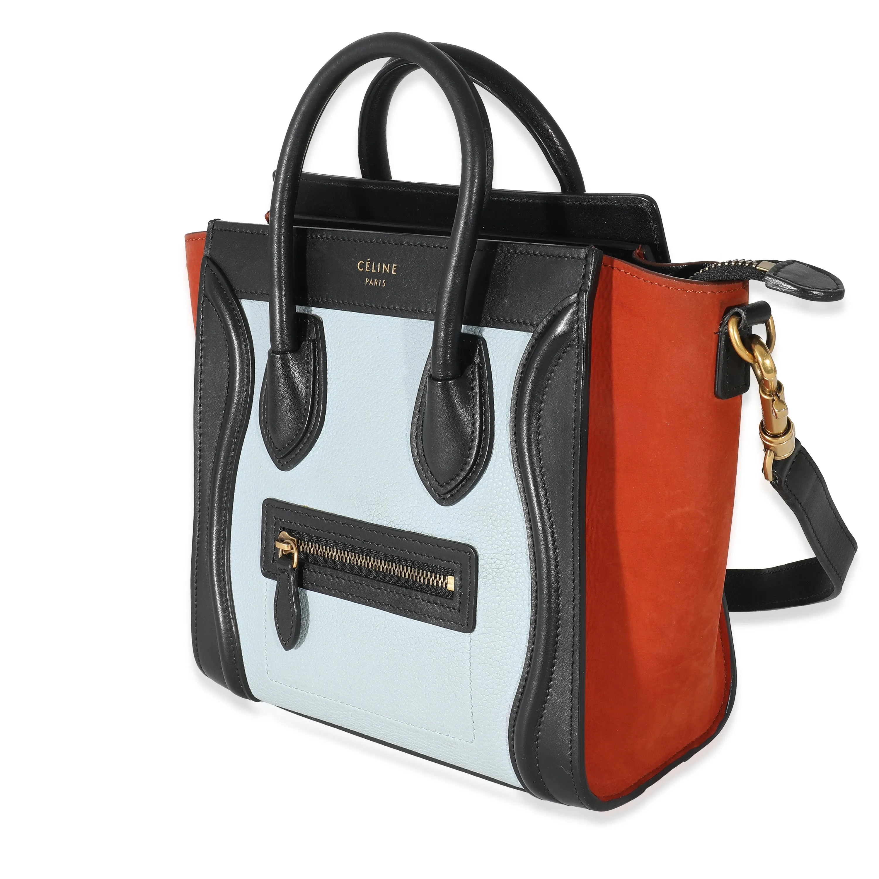 Celine Blue Orange Black Tri-Color Leather Nano Luggage