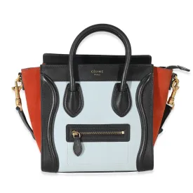 Celine Blue Orange Black Tri-Color Leather Nano Luggage