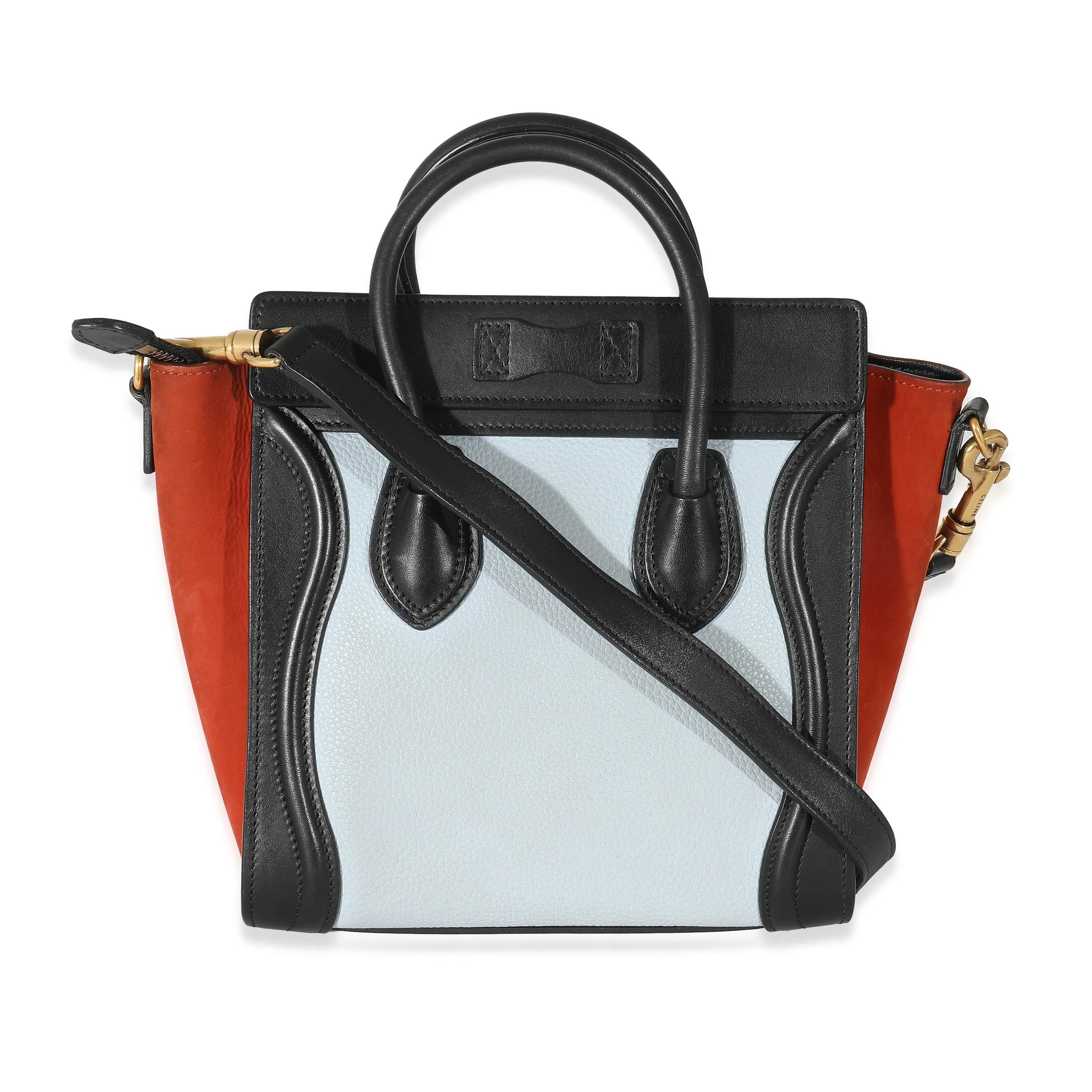 Celine Blue Orange Black Tri-Color Leather Nano Luggage