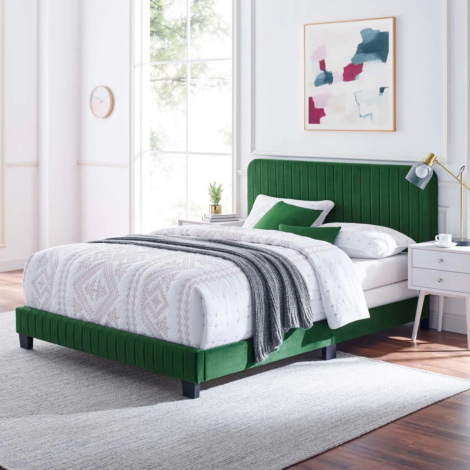 Celine Channel Tufted Performance Velvet Full Bed Emerald MOD-6331-EME