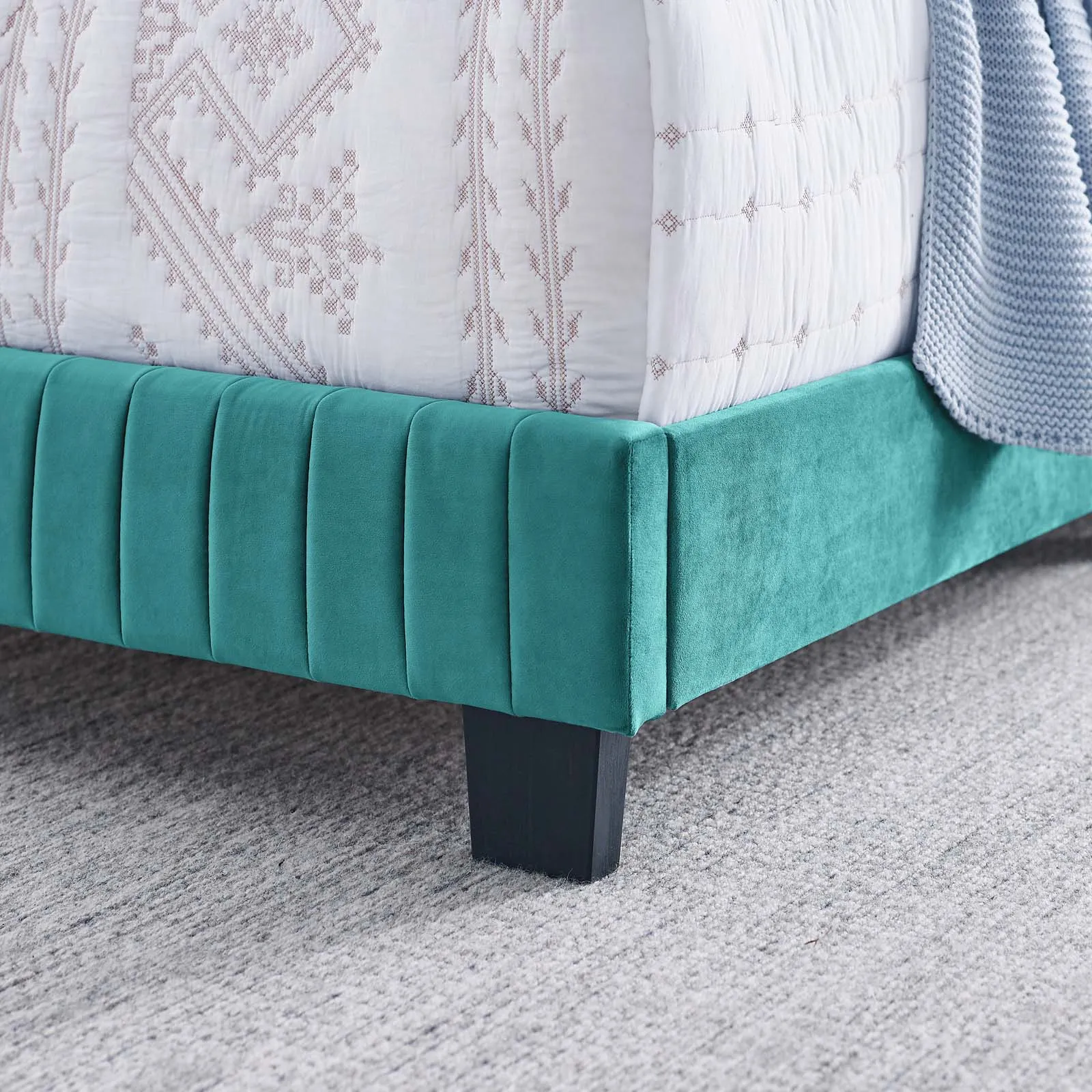 Celine Channel Tufted Performance Velvet Full Bed Teal MOD-6331-TEA