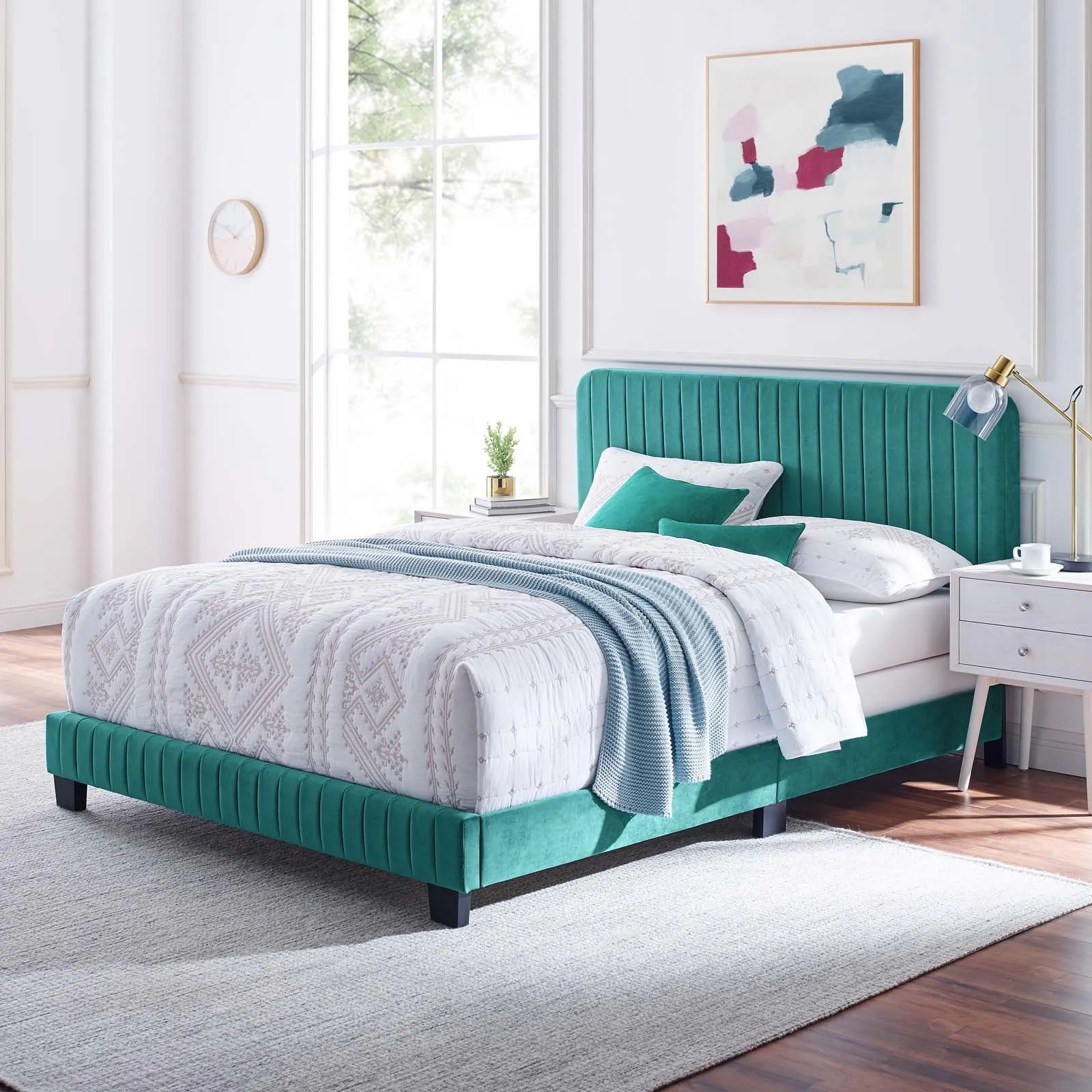 Celine Channel Tufted Performance Velvet Full Bed Teal MOD-6331-TEA