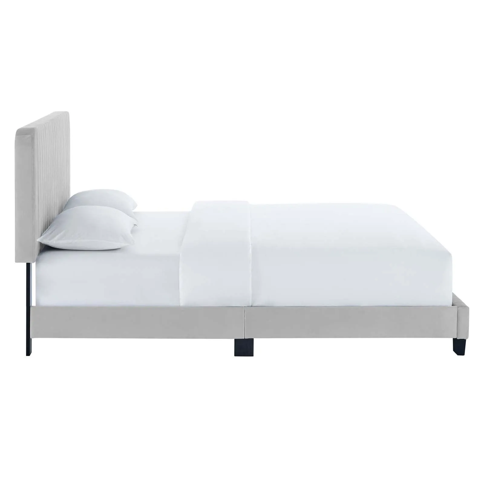 Celine Channel Tufted Performance Velvet Full Platform Bed Light Gray MOD-6335-LGR