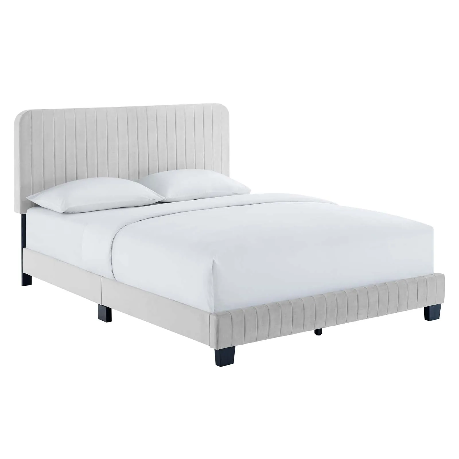 Celine Channel Tufted Performance Velvet Full Platform Bed Light Gray MOD-6335-LGR