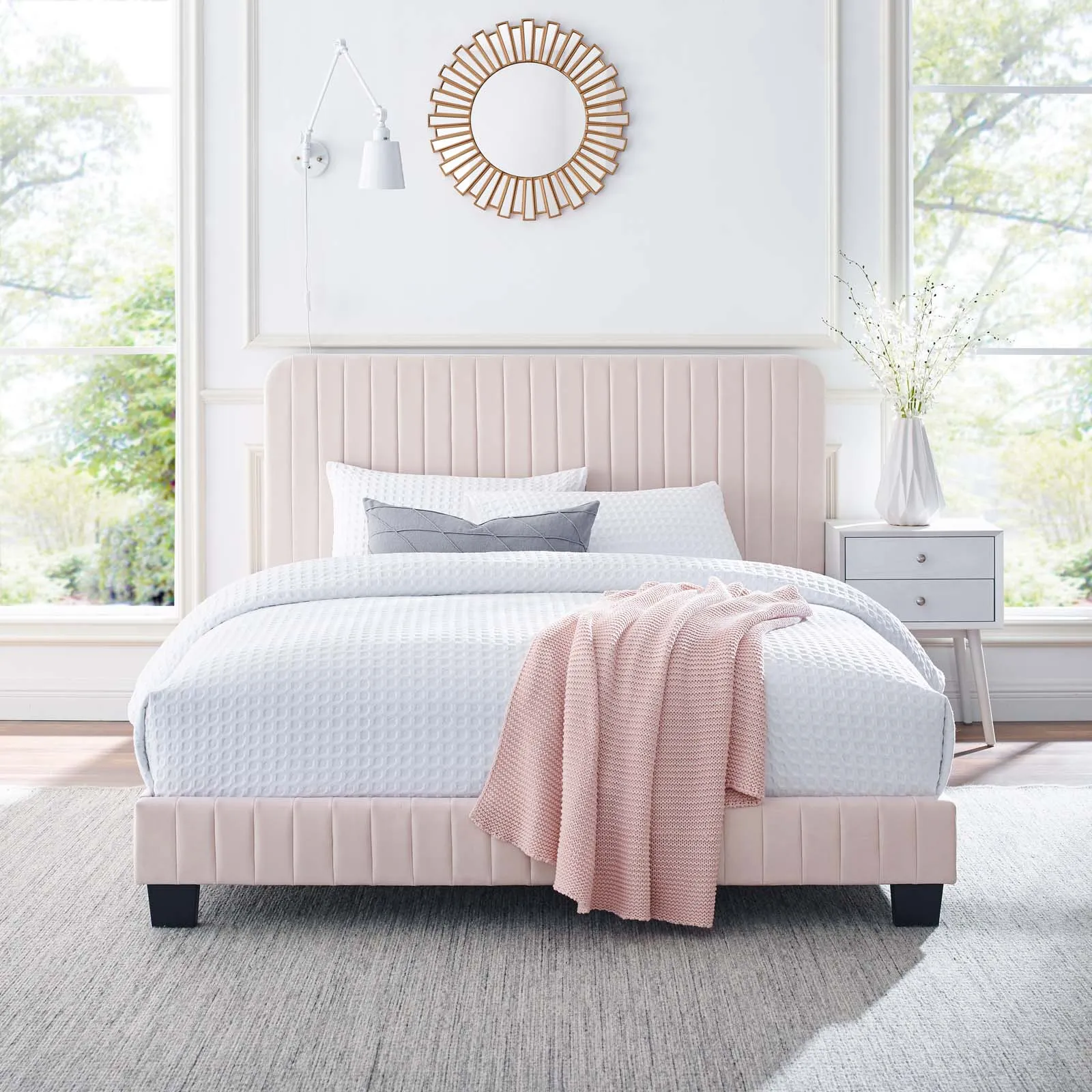 Celine Channel Tufted Performance Velvet Full Platform Bed Pink MOD-6335-PNK