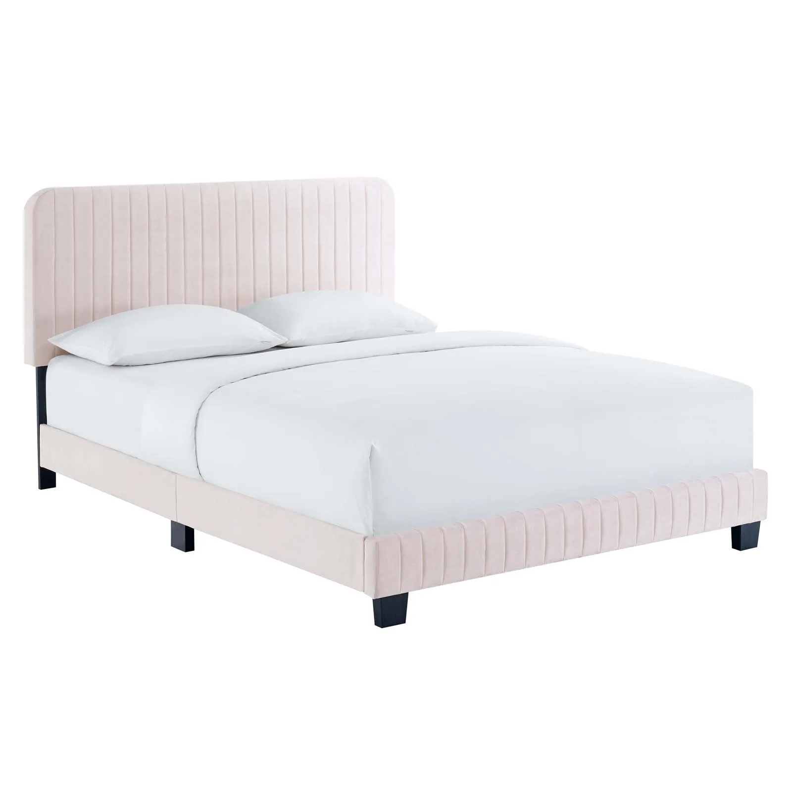 Celine Channel Tufted Performance Velvet Full Platform Bed Pink MOD-6335-PNK