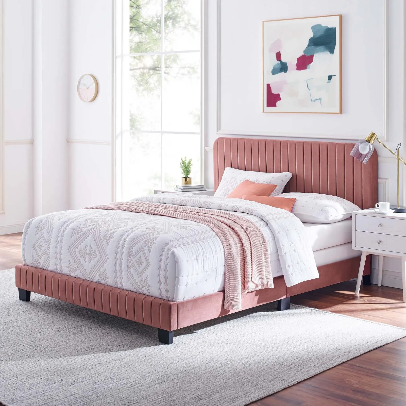 Celine Channel Tufted Performance Velvet Queen Bed Dusty Rose MOD-6330-DUS